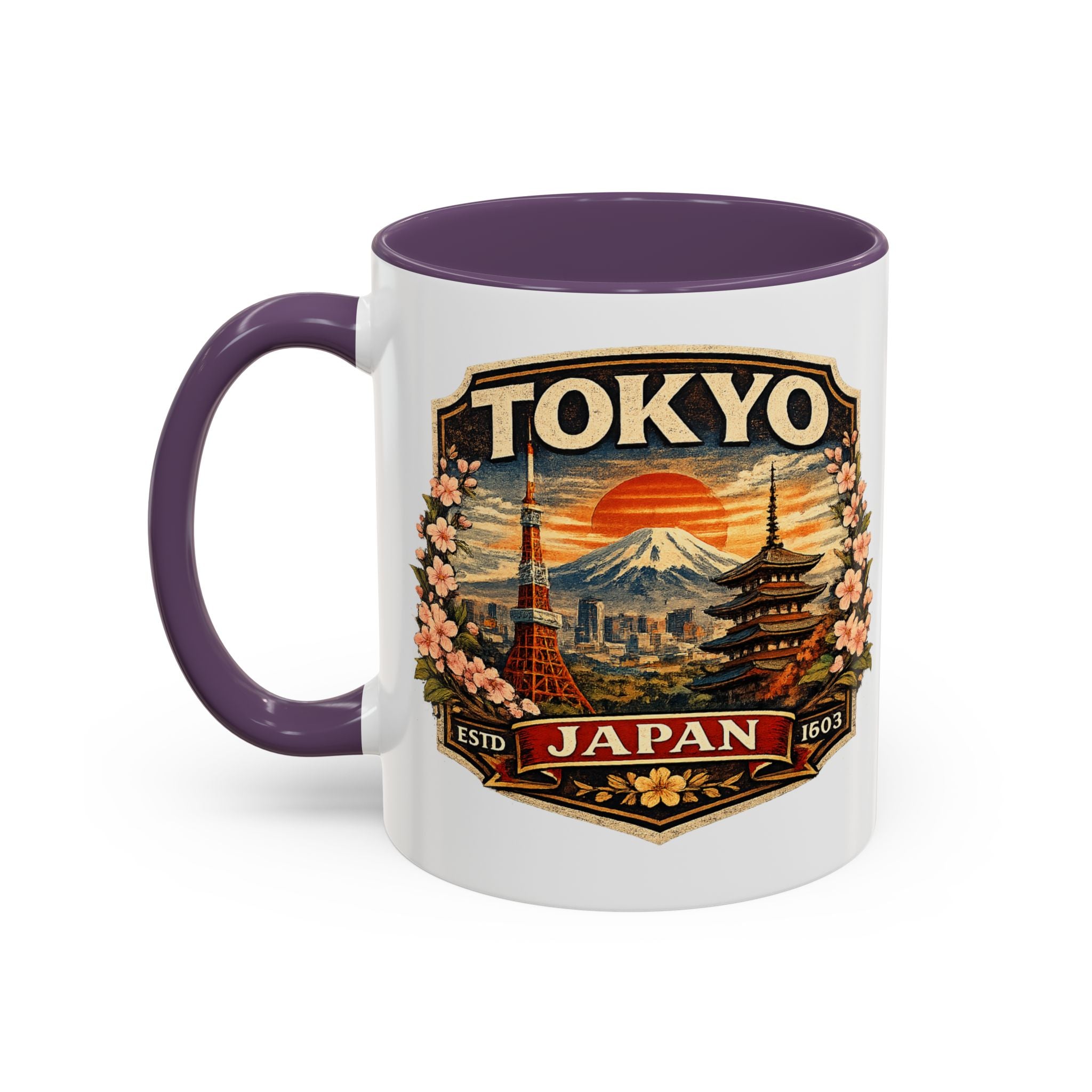 Tokyo Japan Accent Coffee Mug – Vintage Mount Fuji & Sakura Travel Souvenir (11/15oz)