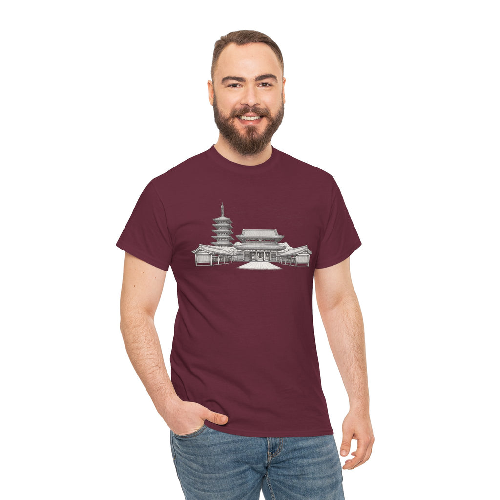 Senso‑ji Temple Outline Tee — Asakusa Japan Travel Graphic Shirt