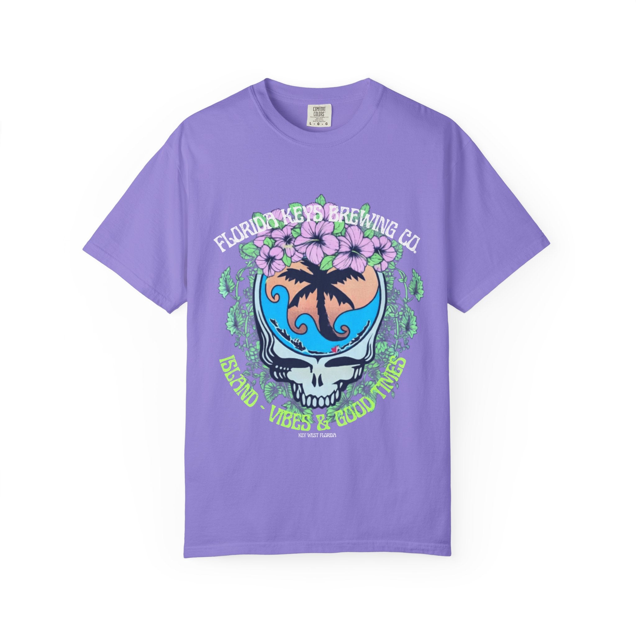 Island Vibes Skull T-Shirt — "Island Vibes & Good Times" Tropical Graphic Tee - Key West