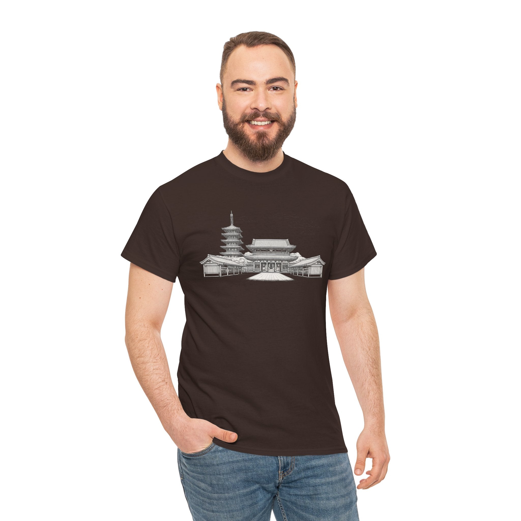 Senso‑ji Temple Outline Tee — Asakusa Japan Travel Graphic Shirt