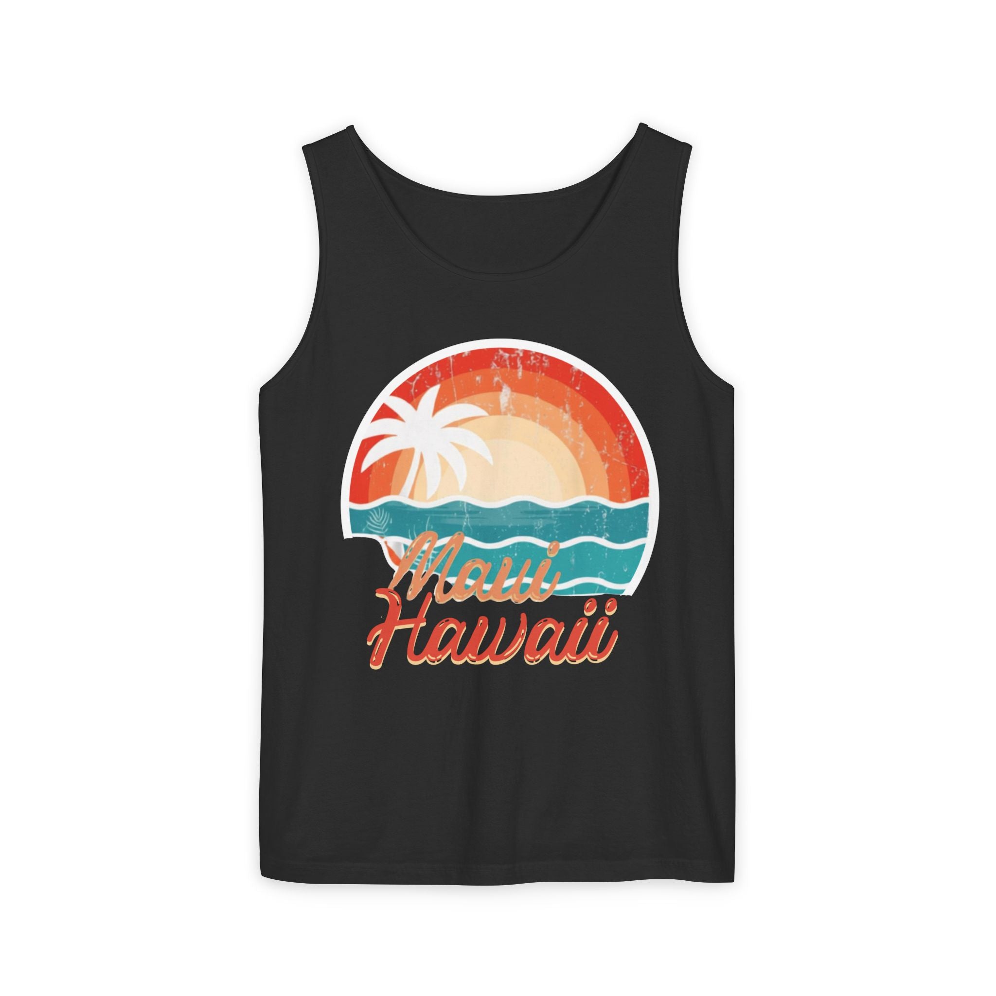 Maui Hawaii Retro Sunset Tank Top — Vintage Palm Beach Vacation Tee