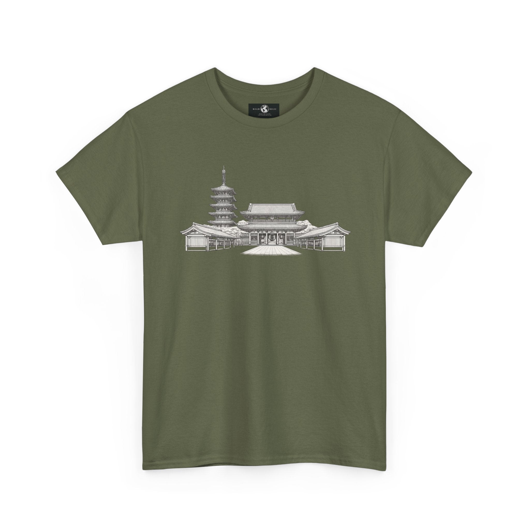 Senso‑ji Temple Outline Tee — Asakusa Japan Travel Graphic Shirt