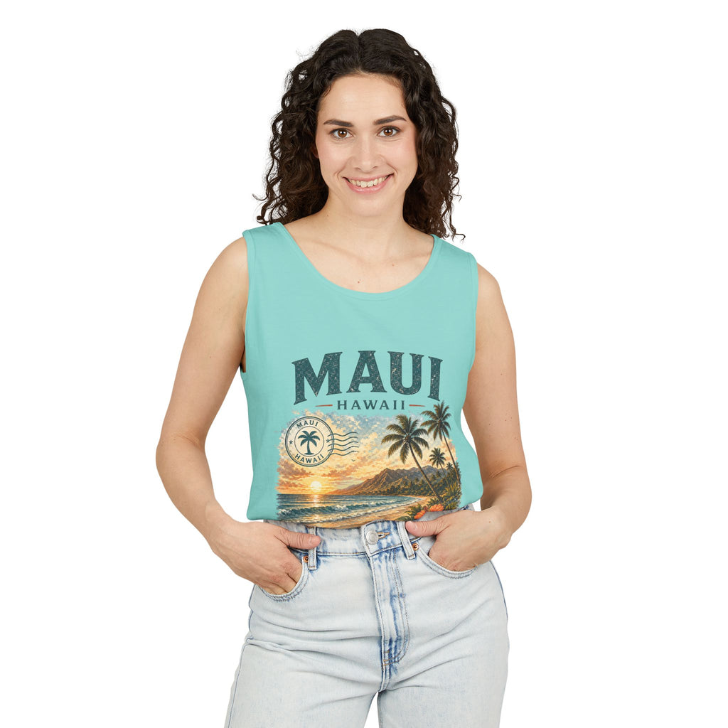 Maui Hawaii Tank Top — Ocean Air Sunsets Repeat Beach Graphic