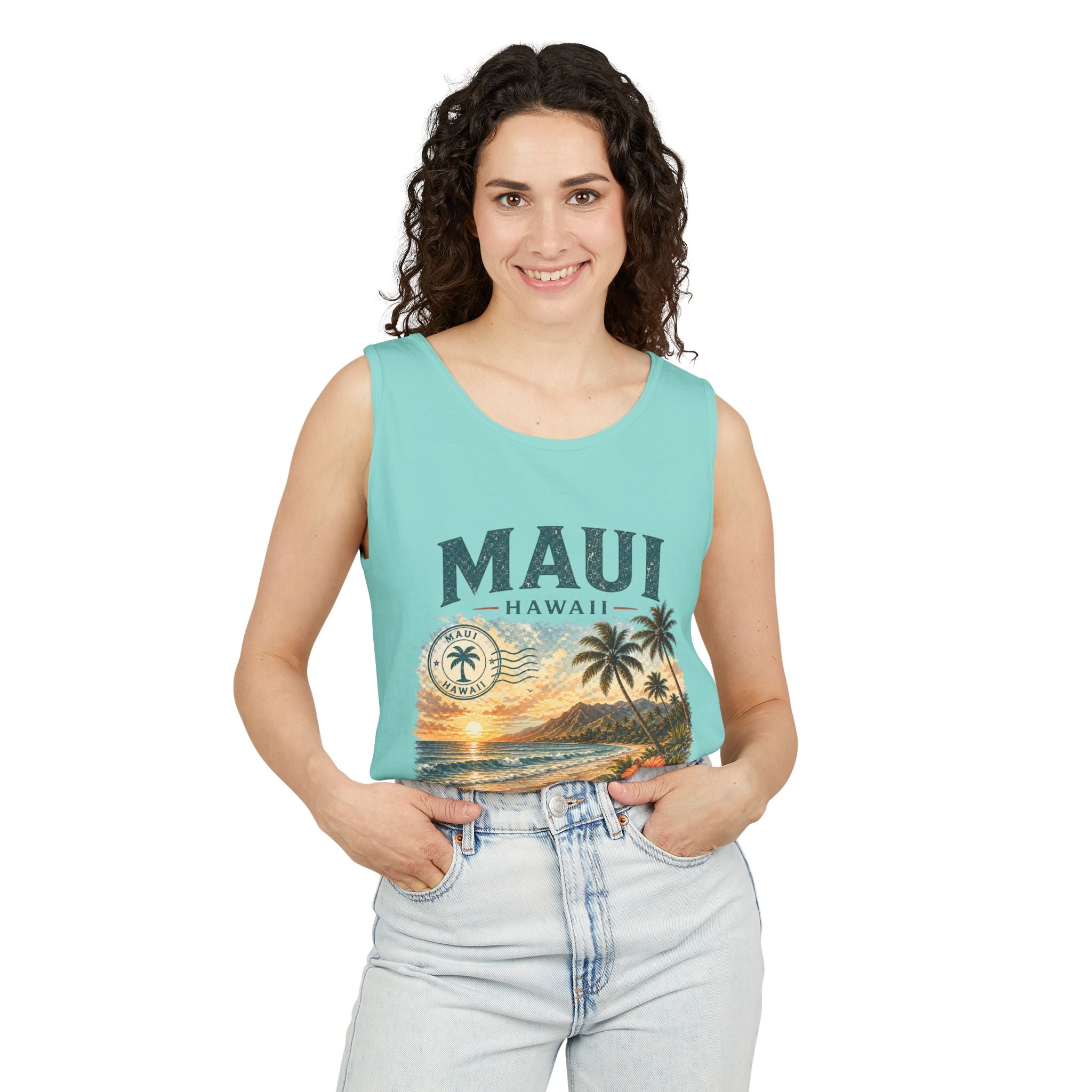 Maui Hawaii Tank Top — Ocean Air Sunsets Repeat Beach Graphic
