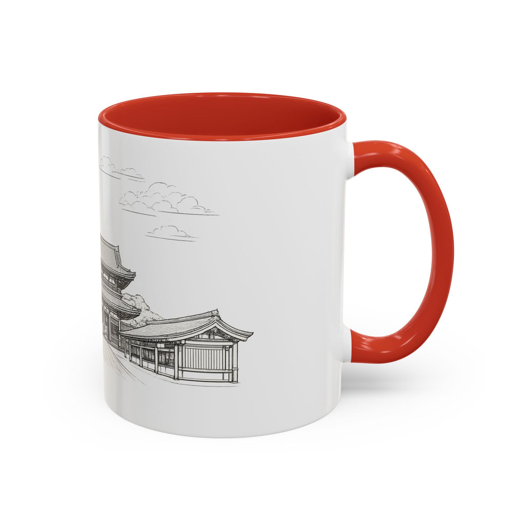 Senso-ji Temple Accent Coffee Mug — Asakusa Japan Minimal Outline Design (11/15oz)