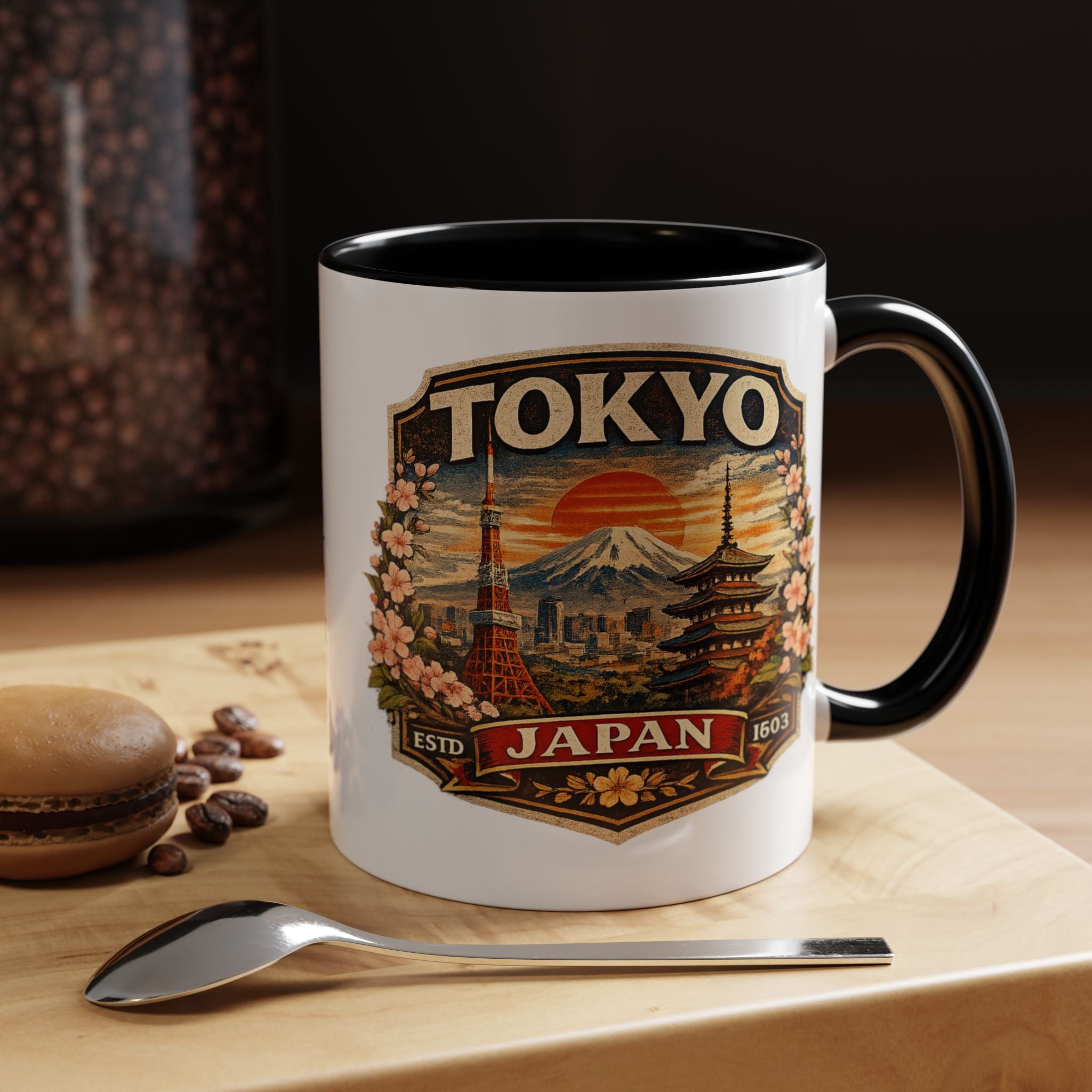 Tokyo Japan Accent Coffee Mug – Vintage Mount Fuji & Sakura Travel Souvenir (11/15oz)