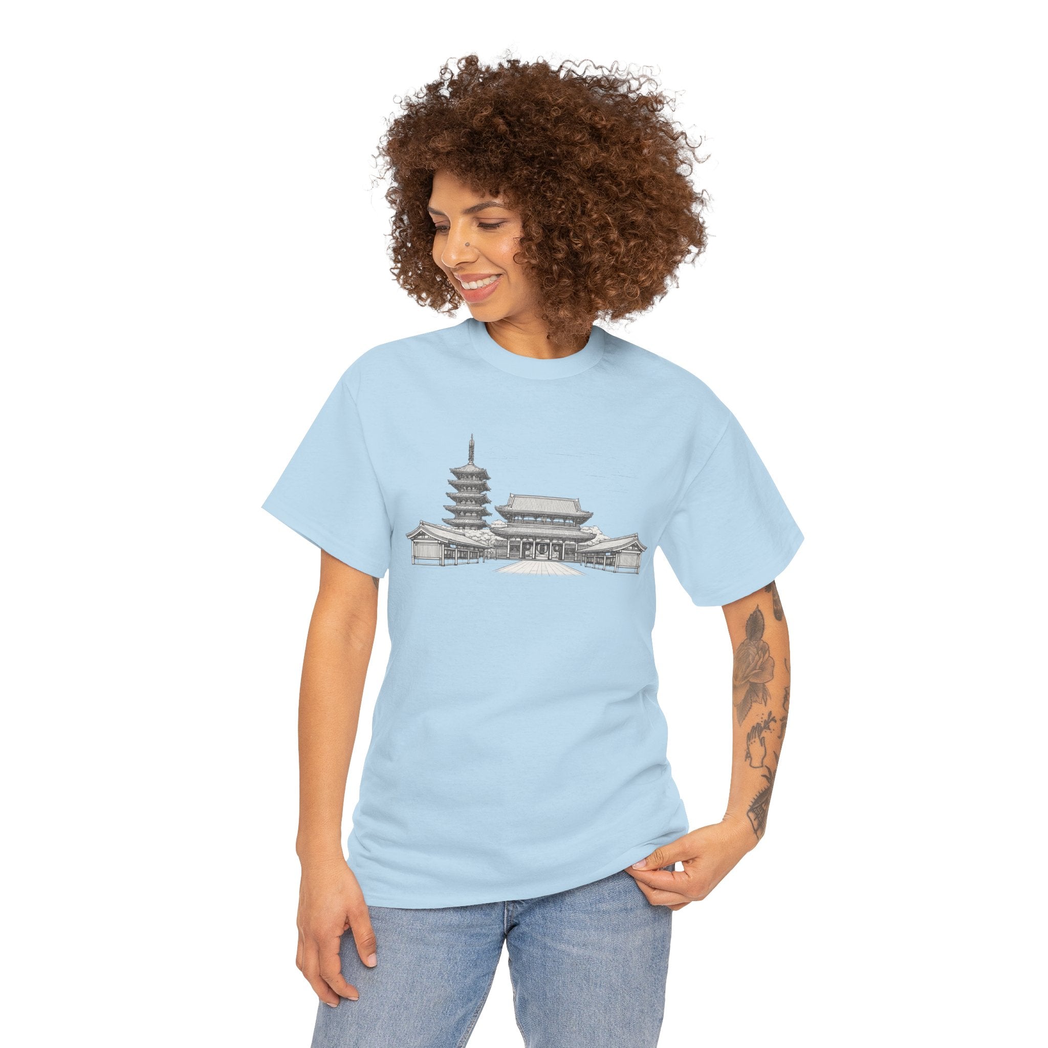 Senso‑ji Temple Outline Tee — Asakusa Japan Travel Graphic Shirt