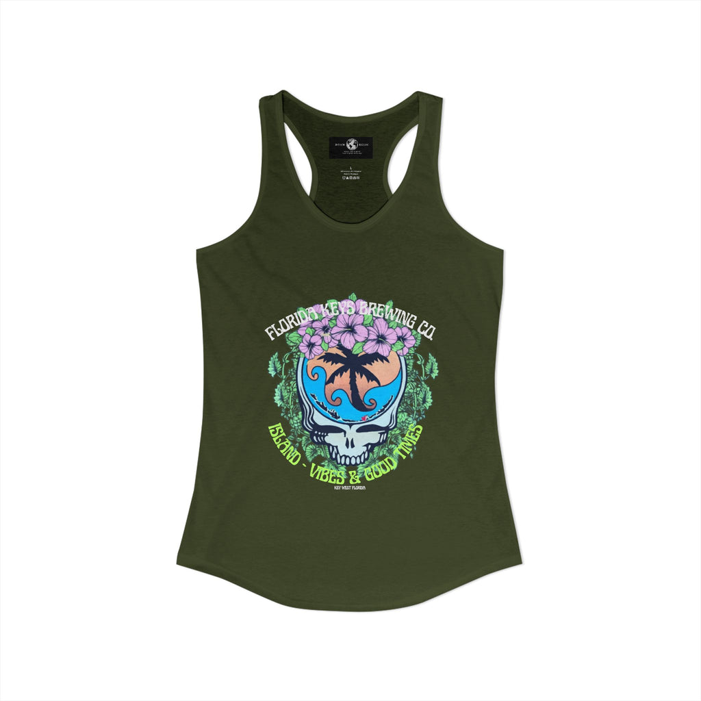 Island Vibes & Good Times Racerback Tank — Tropical Skull Graphic