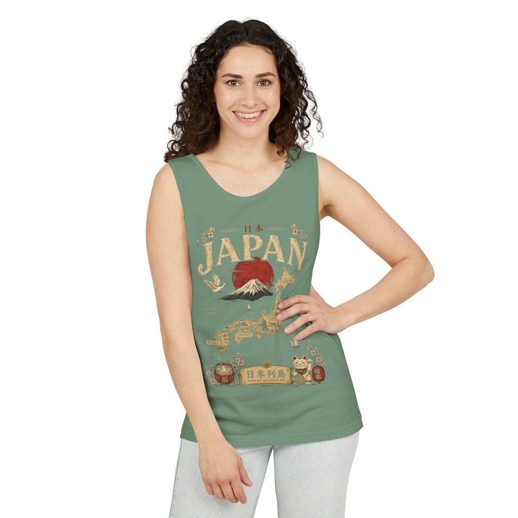 Japan Vintage Travel Tank Top — Mount Fuji & Lucky Cat Graphic