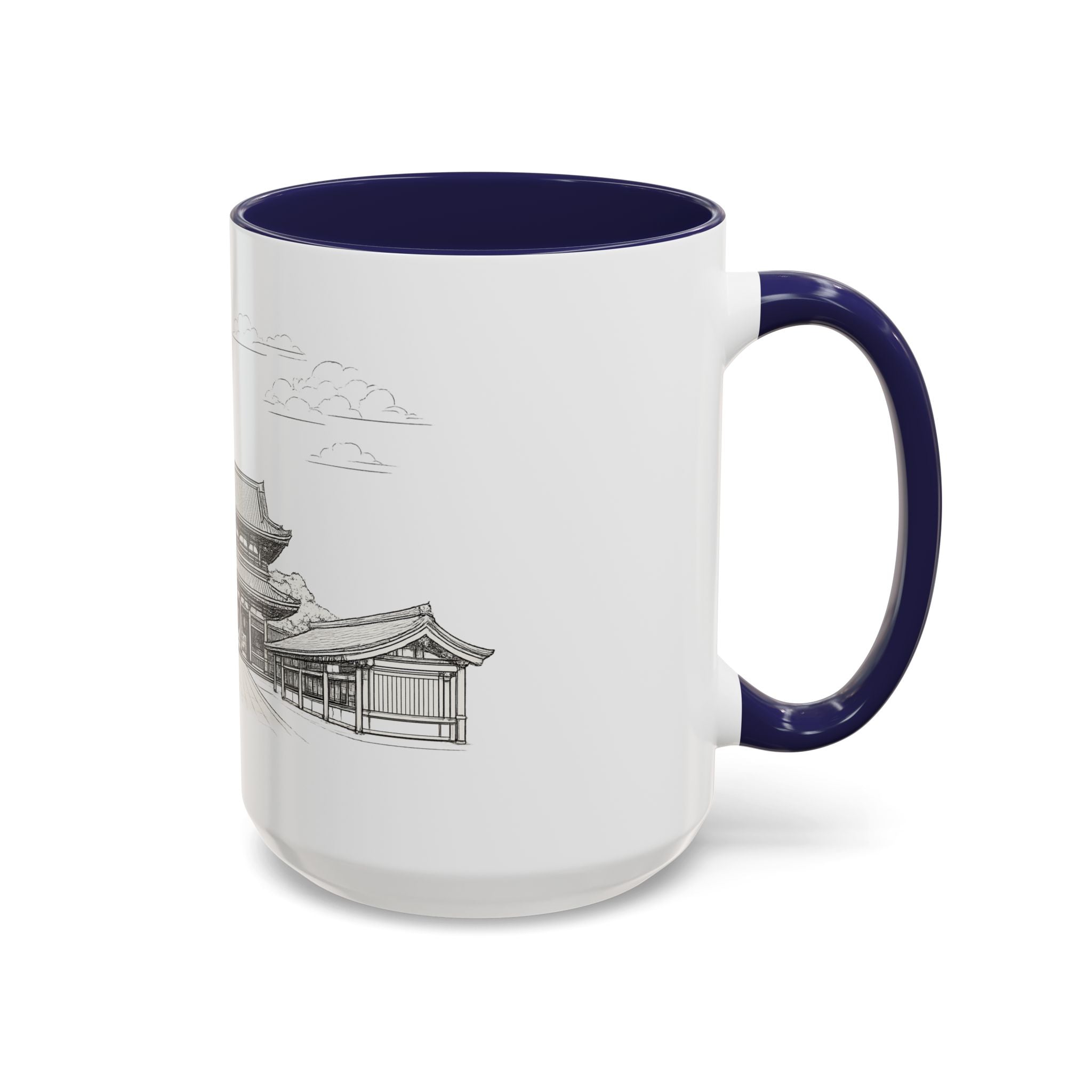 Senso-ji Temple Accent Coffee Mug — Asakusa Japan Minimal Outline Design (11/15oz)