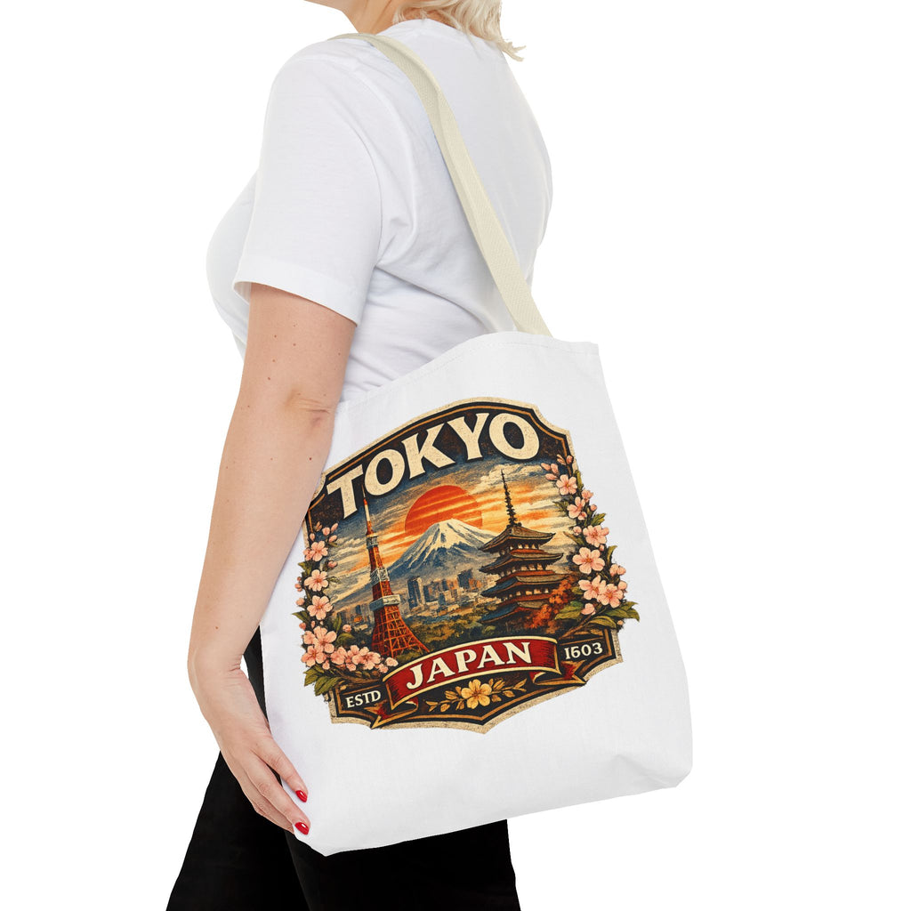 Tokyo Japan Scenic Tote Bag – Vintage Mount Fuji & Cherry Blossom Travel Tote