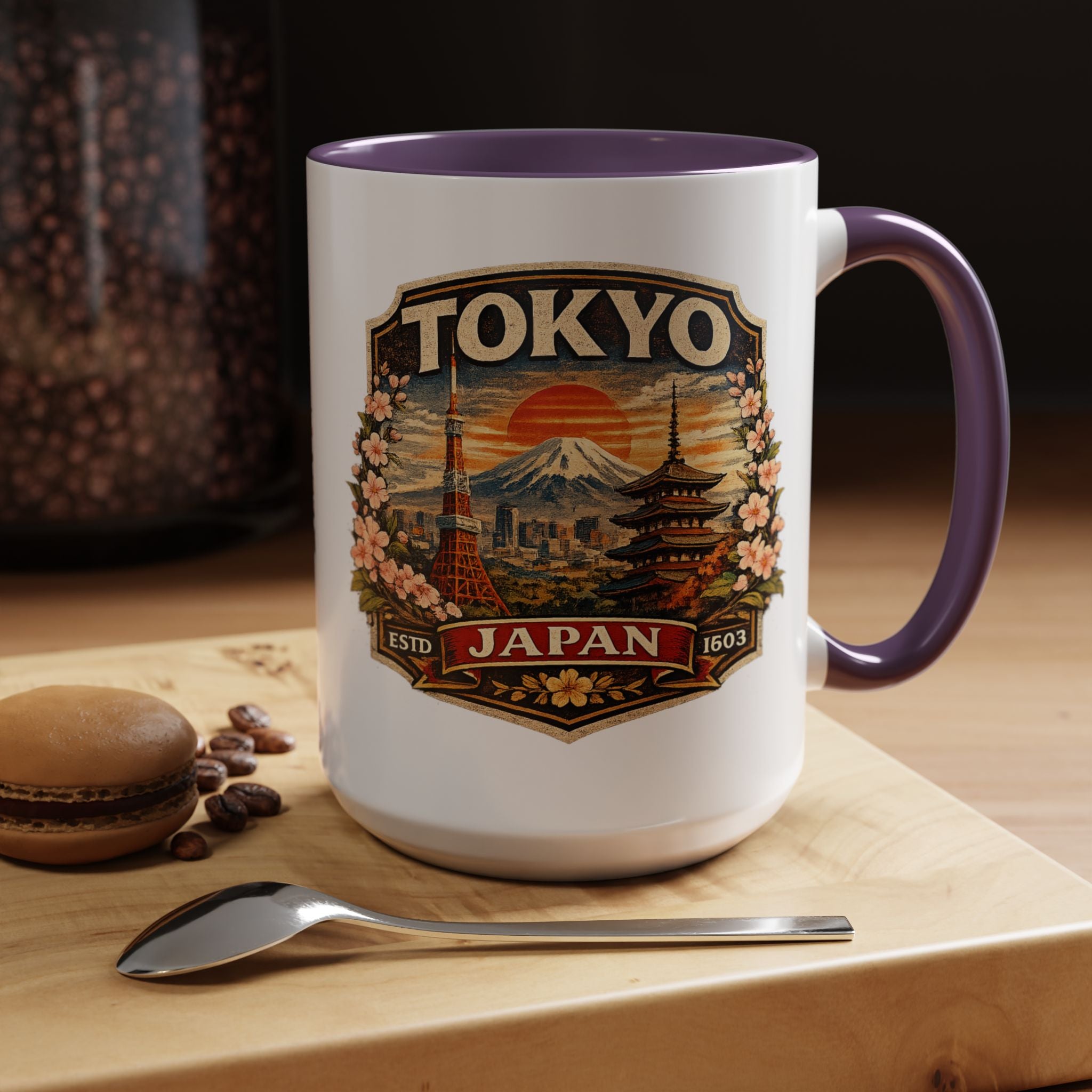 Tokyo Japan Accent Coffee Mug – Vintage Mount Fuji & Sakura Travel Souvenir (11/15oz)