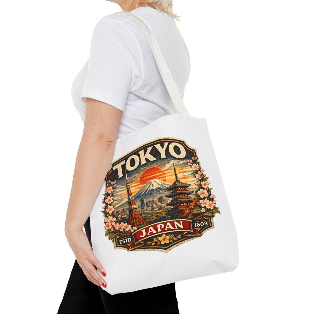 Tokyo Japan Scenic Tote Bag – Vintage Mount Fuji & Cherry Blossom Travel Tote