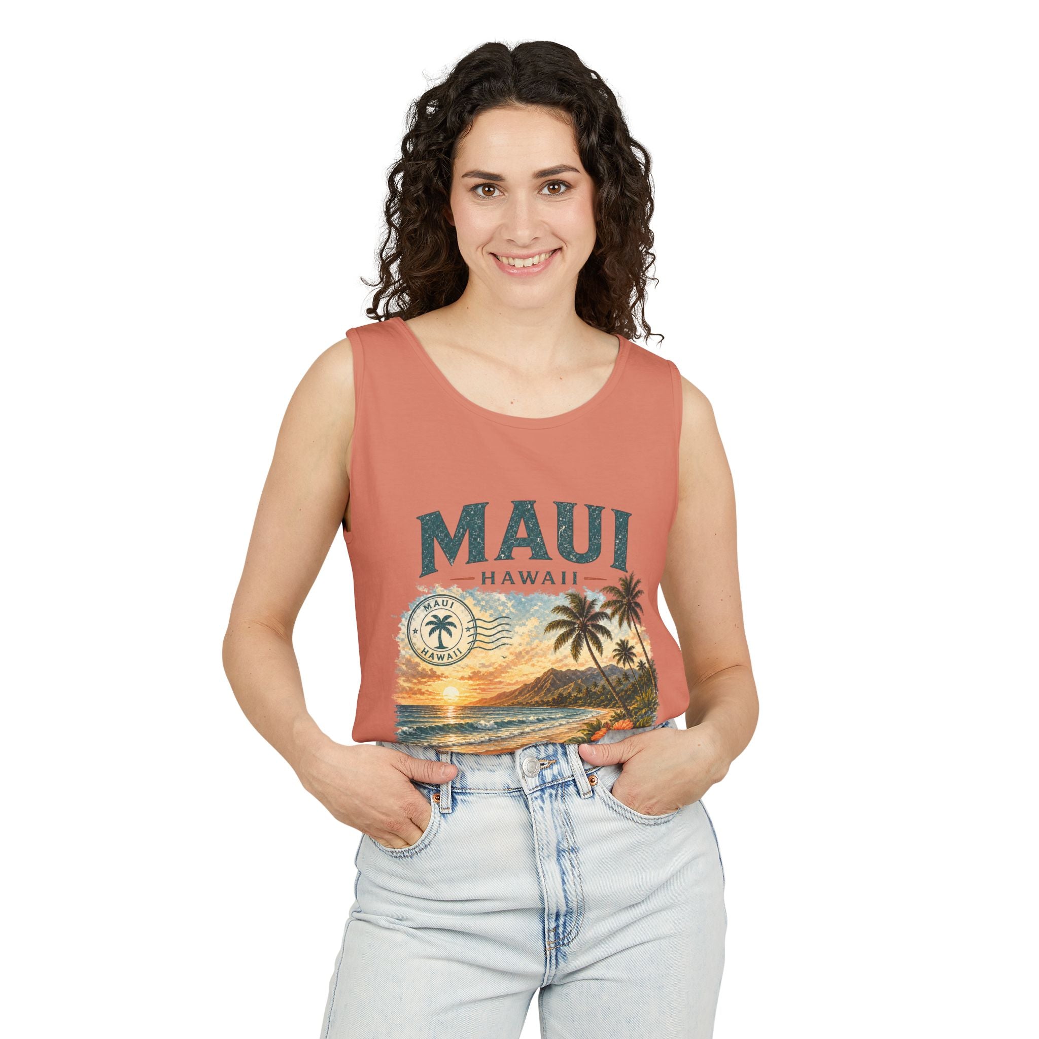 Maui Hawaii Tank Top — Ocean Air Sunsets Repeat Beach Graphic