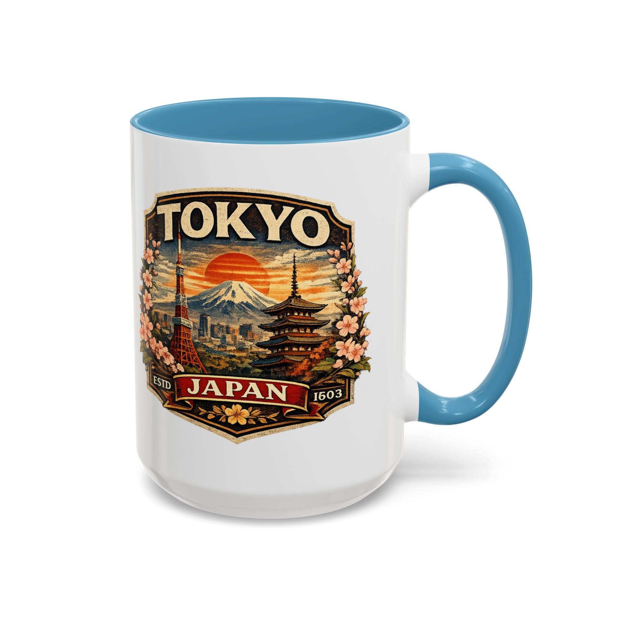 Tokyo Japan Accent Coffee Mug – Vintage Mount Fuji & Sakura Travel Souvenir (11/15oz)