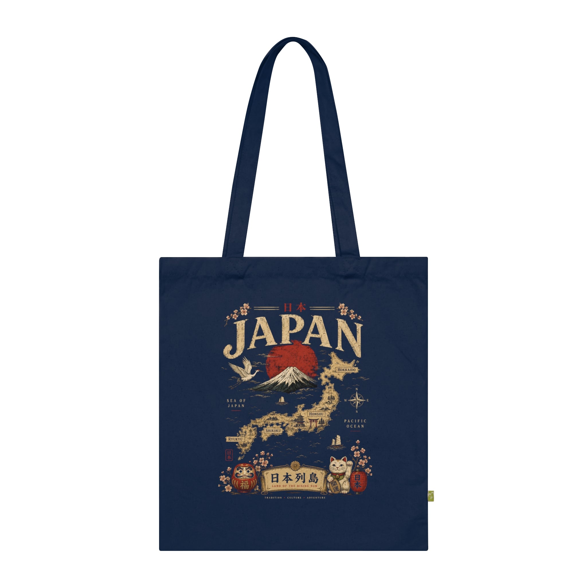 Japan Travel Tote Bag — Vintage Mount Fuji & Map Organic Cotton Tote
