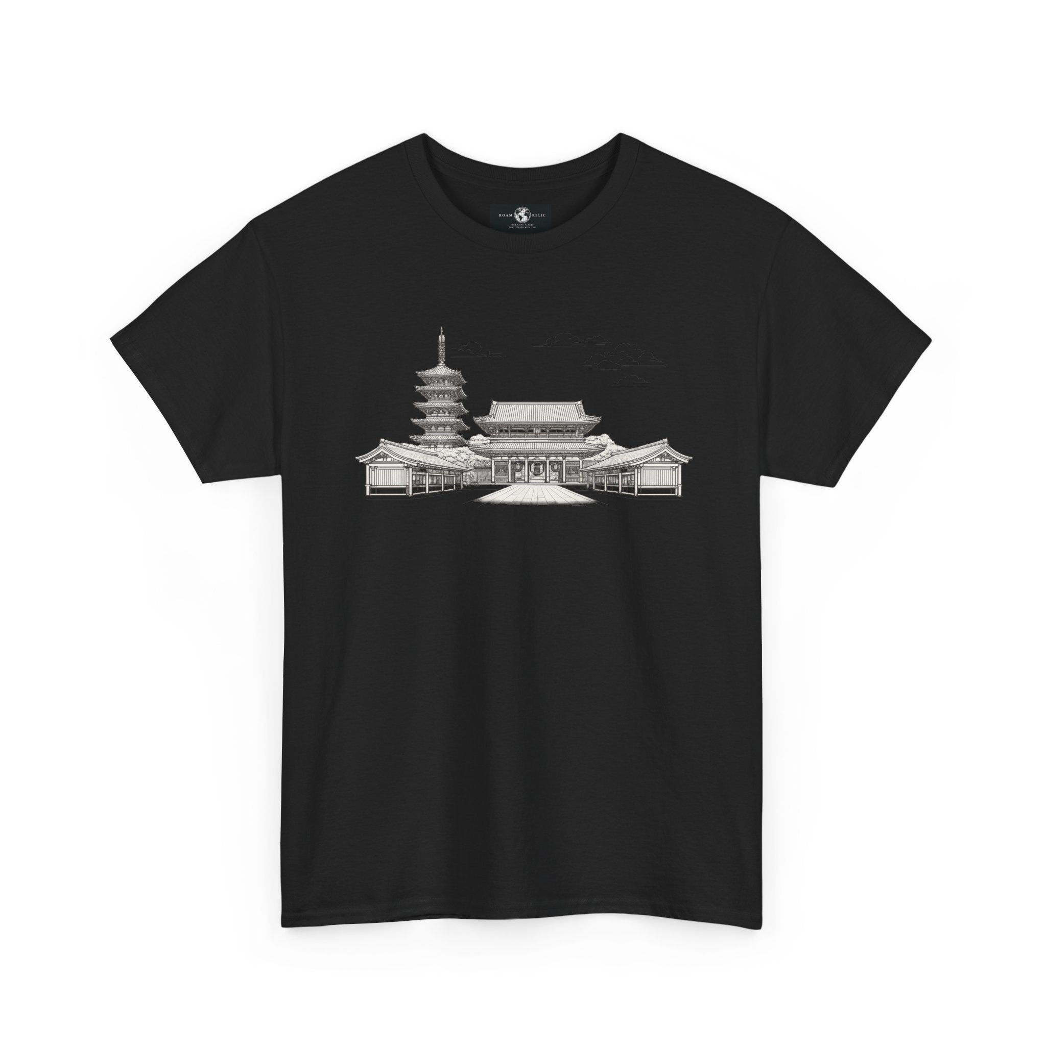 Senso‑ji Temple Outline Tee — Asakusa Japan Travel Graphic Shirt