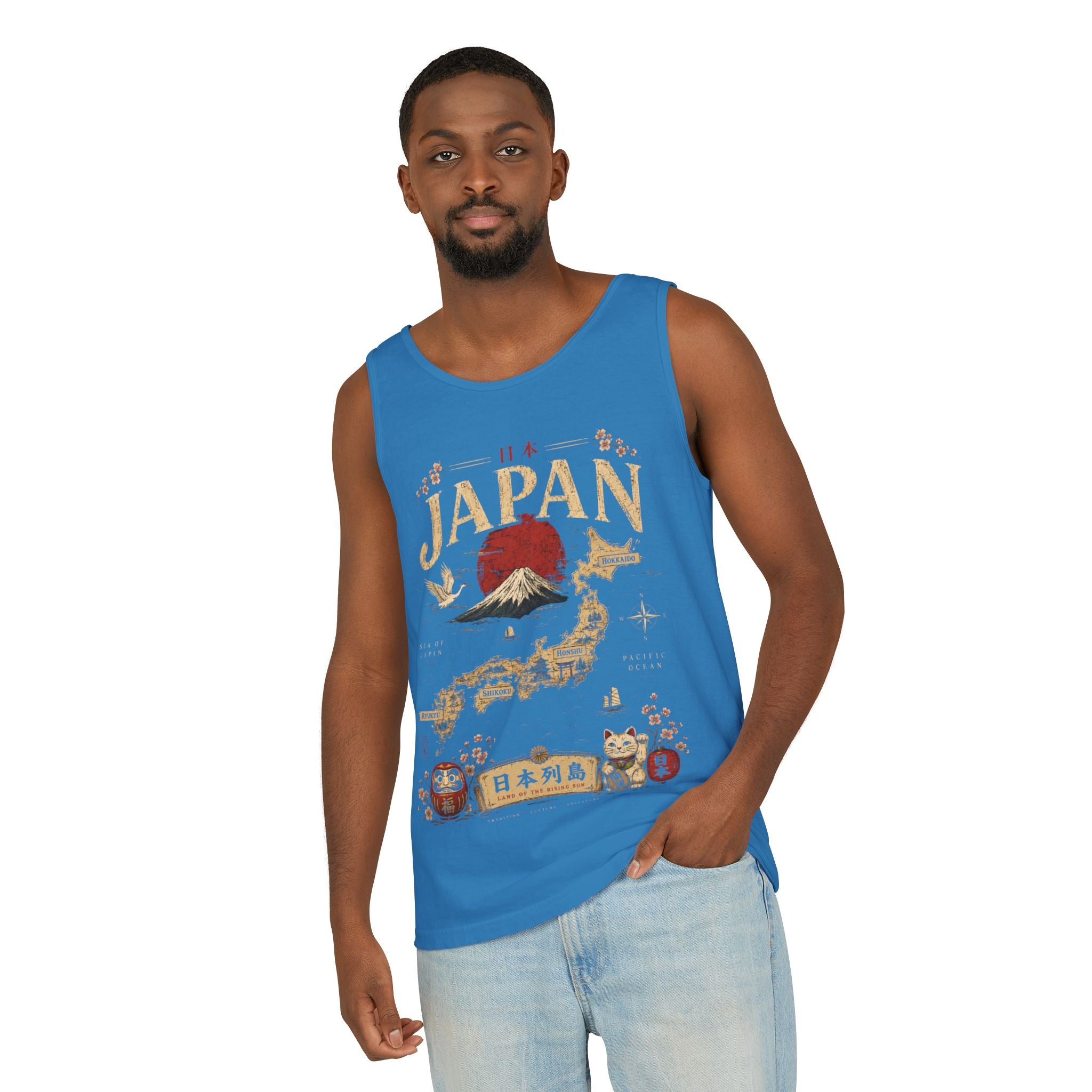 Japan Vintage Travel Tank Top — Mount Fuji & Lucky Cat Graphic