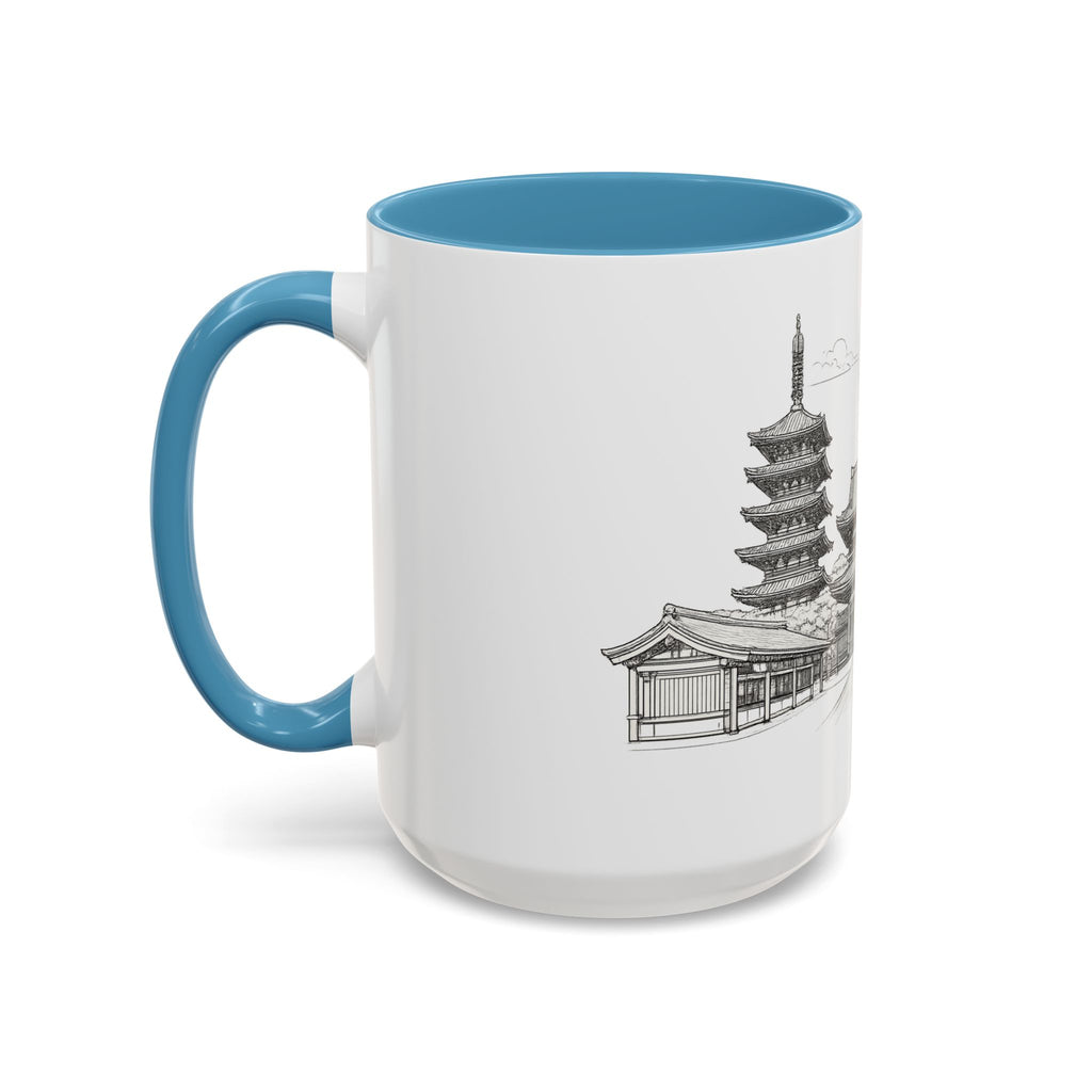 Senso-ji Temple Accent Coffee Mug — Asakusa Japan Minimal Outline Design (11/15oz)
