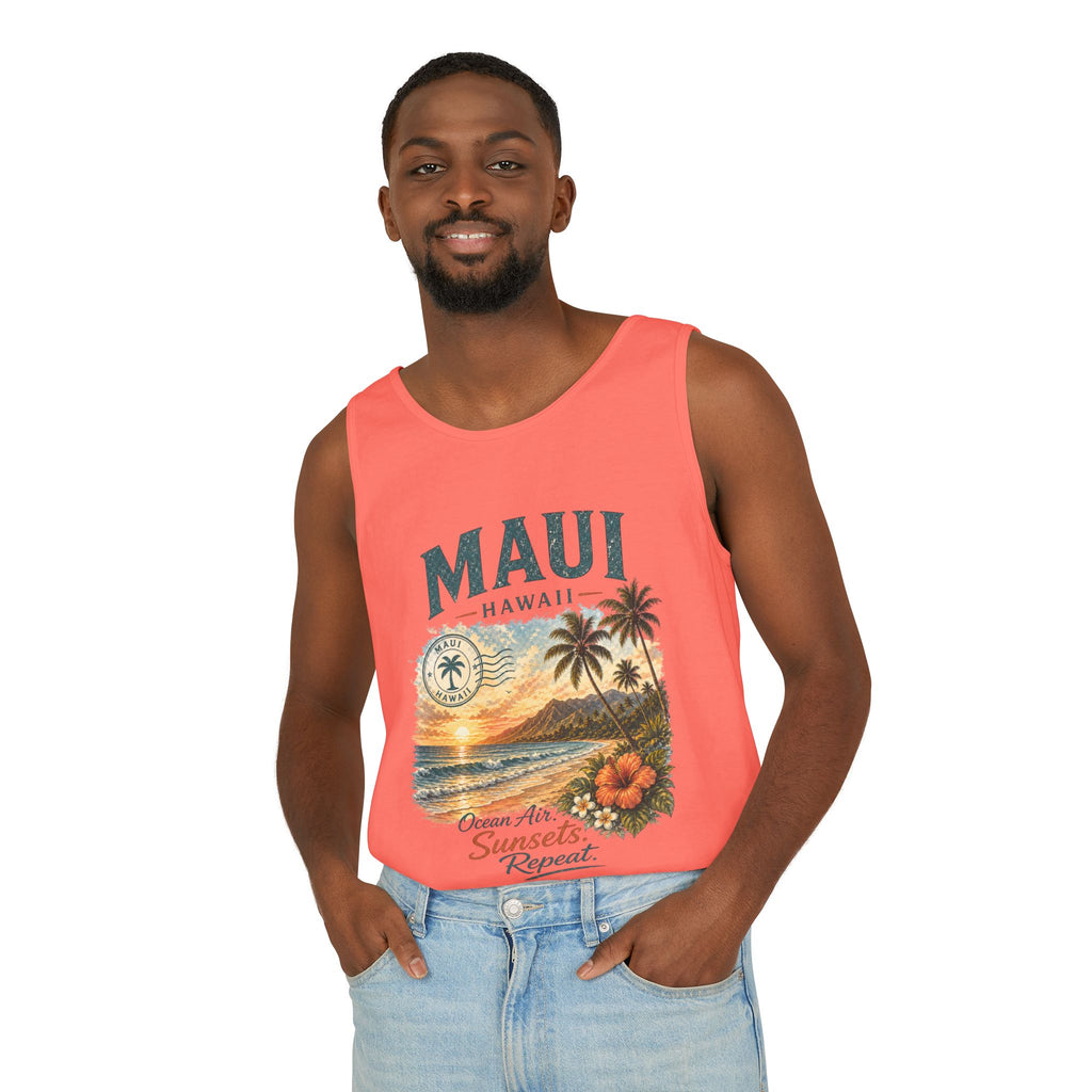 Maui Hawaii Tank Top — Ocean Air Sunsets Repeat Beach Graphic