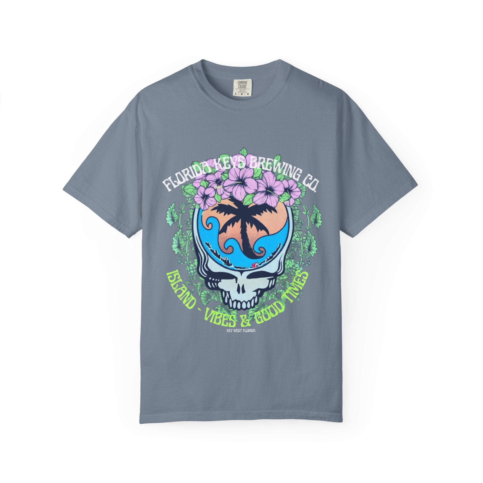 Island Vibes Skull T-Shirt — "Island Vibes & Good Times" Tropical Graphic Tee - Key West