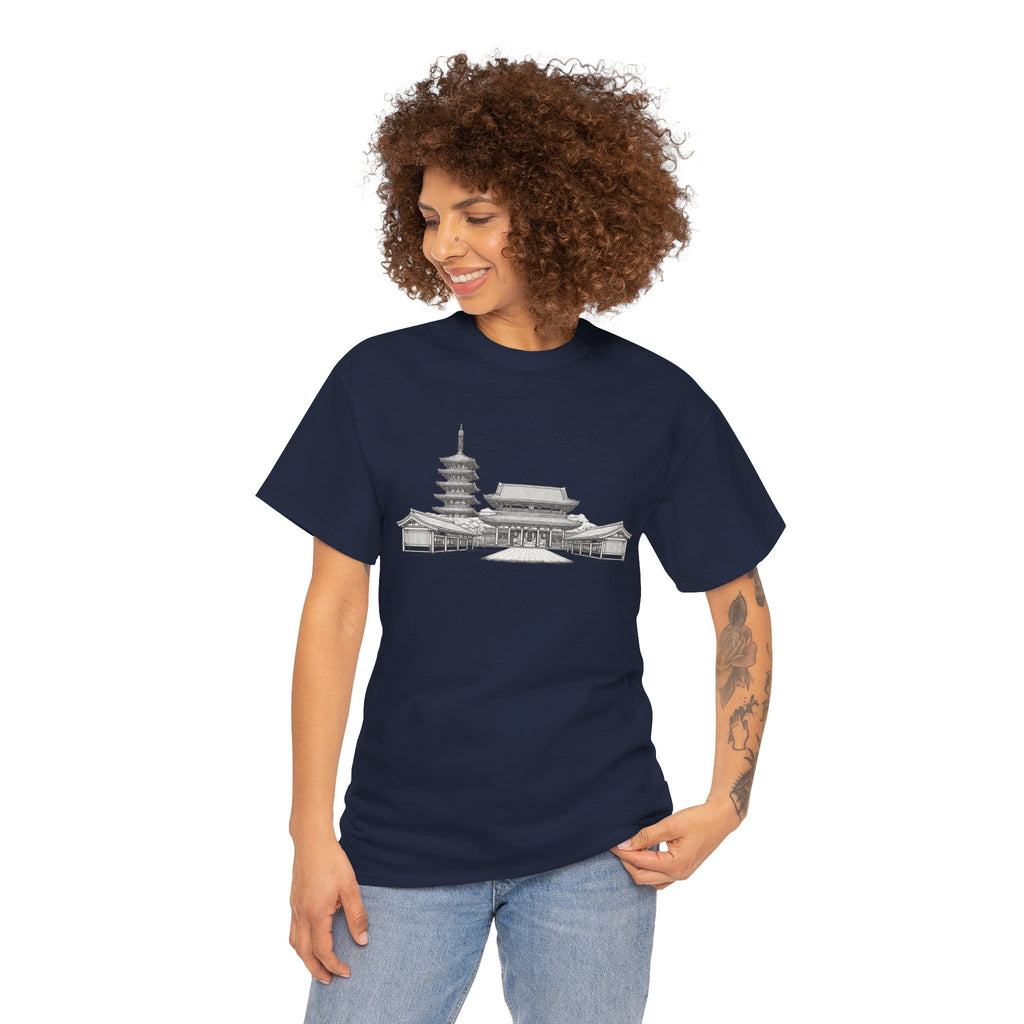 Senso‑ji Temple Outline Tee — Asakusa Japan Travel Graphic Shirt