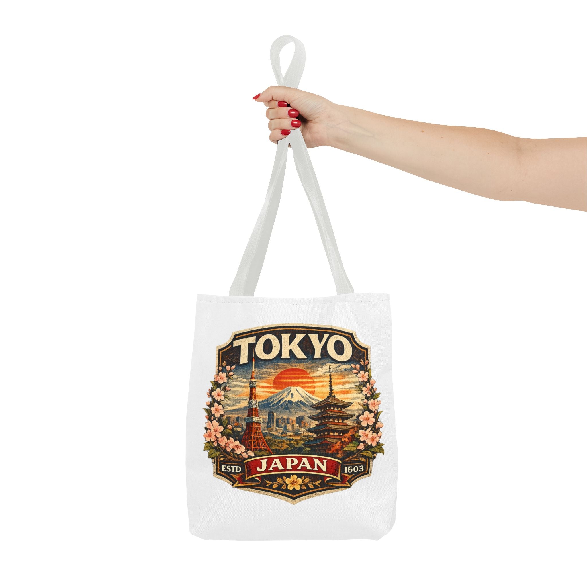 Tokyo Japan Scenic Tote Bag – Vintage Mount Fuji & Cherry Blossom Travel Tote