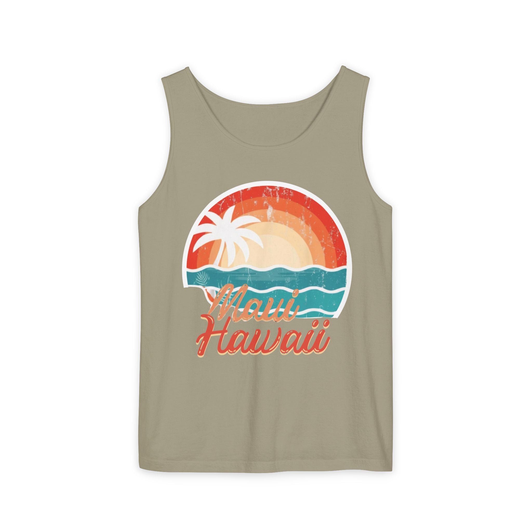 Maui Hawaii Retro Sunset Tank Top — Vintage Palm Beach Vacation Tee