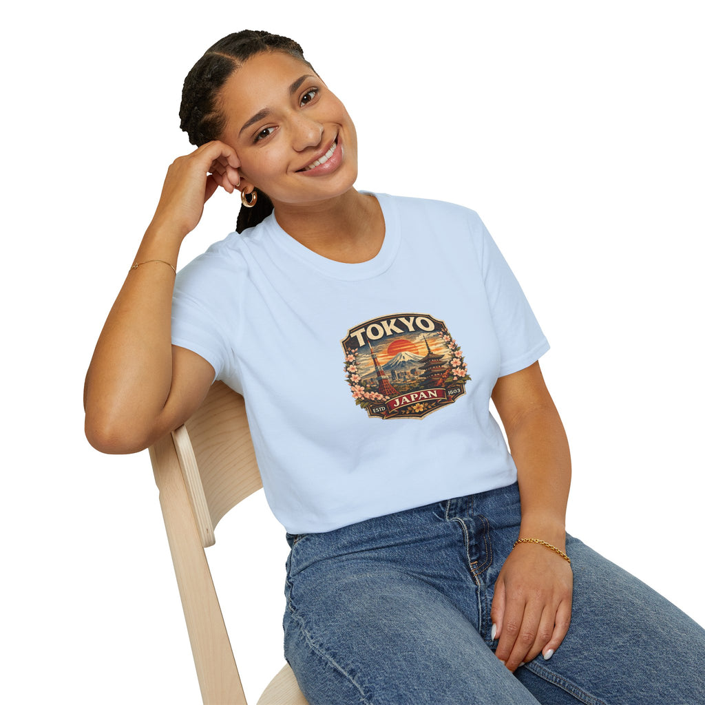 Tokyo Japan Vintage Badge T-Shirt — Mt. Fuji & Pagoda Travel Souvenir Tee