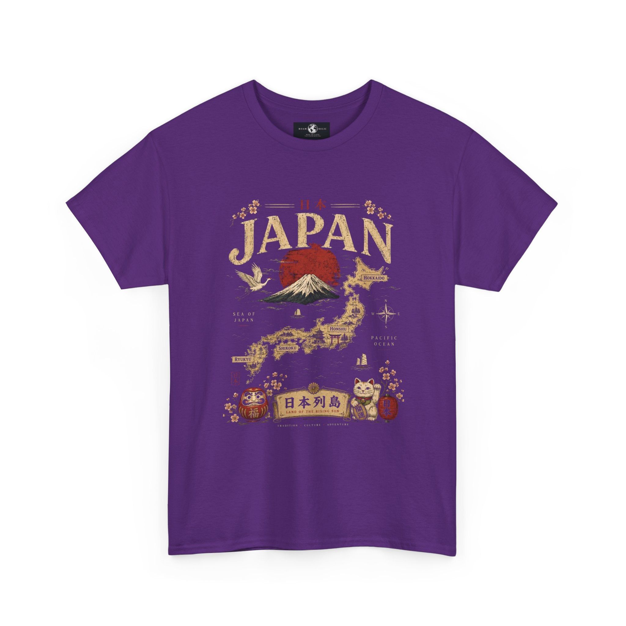 Japan Vintage Graphic Tee — Mount Fuji, Maneki-Neko & Kanji Travel Shirt