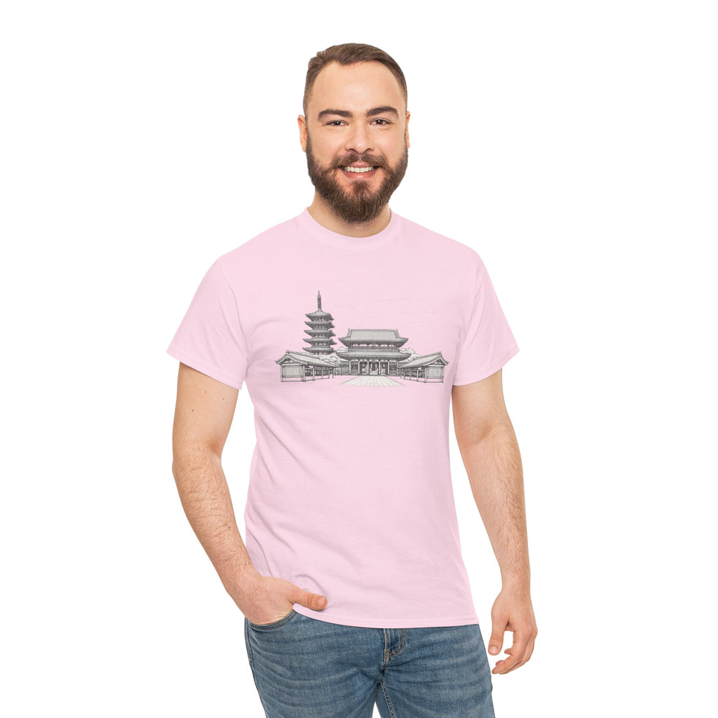 Senso‑ji Temple Outline Tee — Asakusa Japan Travel Graphic Shirt