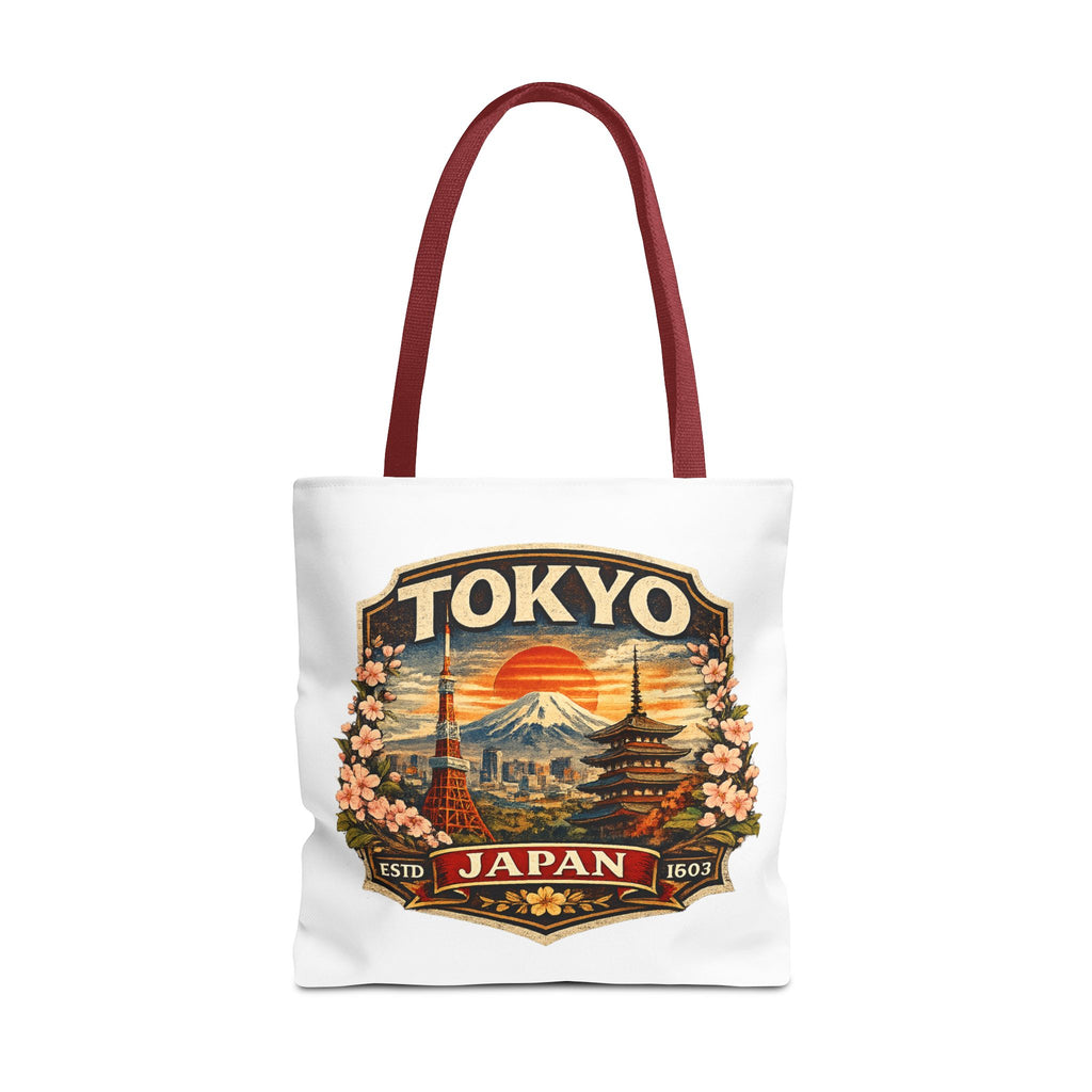 Tokyo Japan Scenic Tote Bag – Vintage Mount Fuji & Cherry Blossom Travel Tote