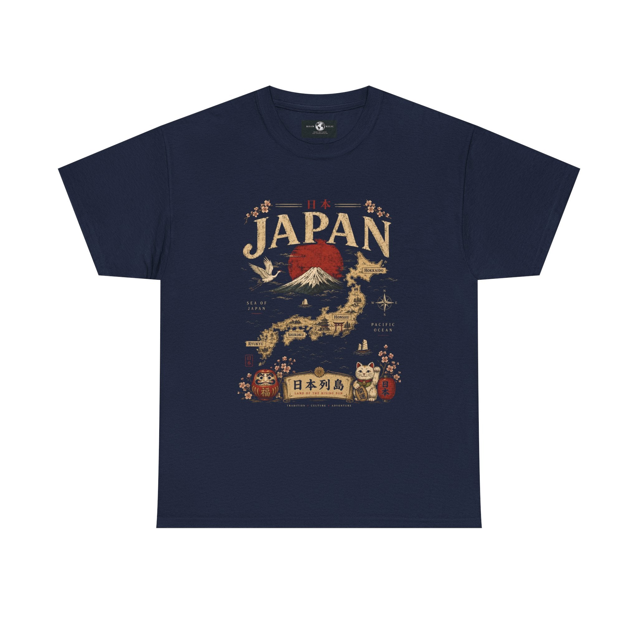 Japan Vintage Graphic Tee — Mount Fuji, Maneki-Neko & Kanji Travel Shirt