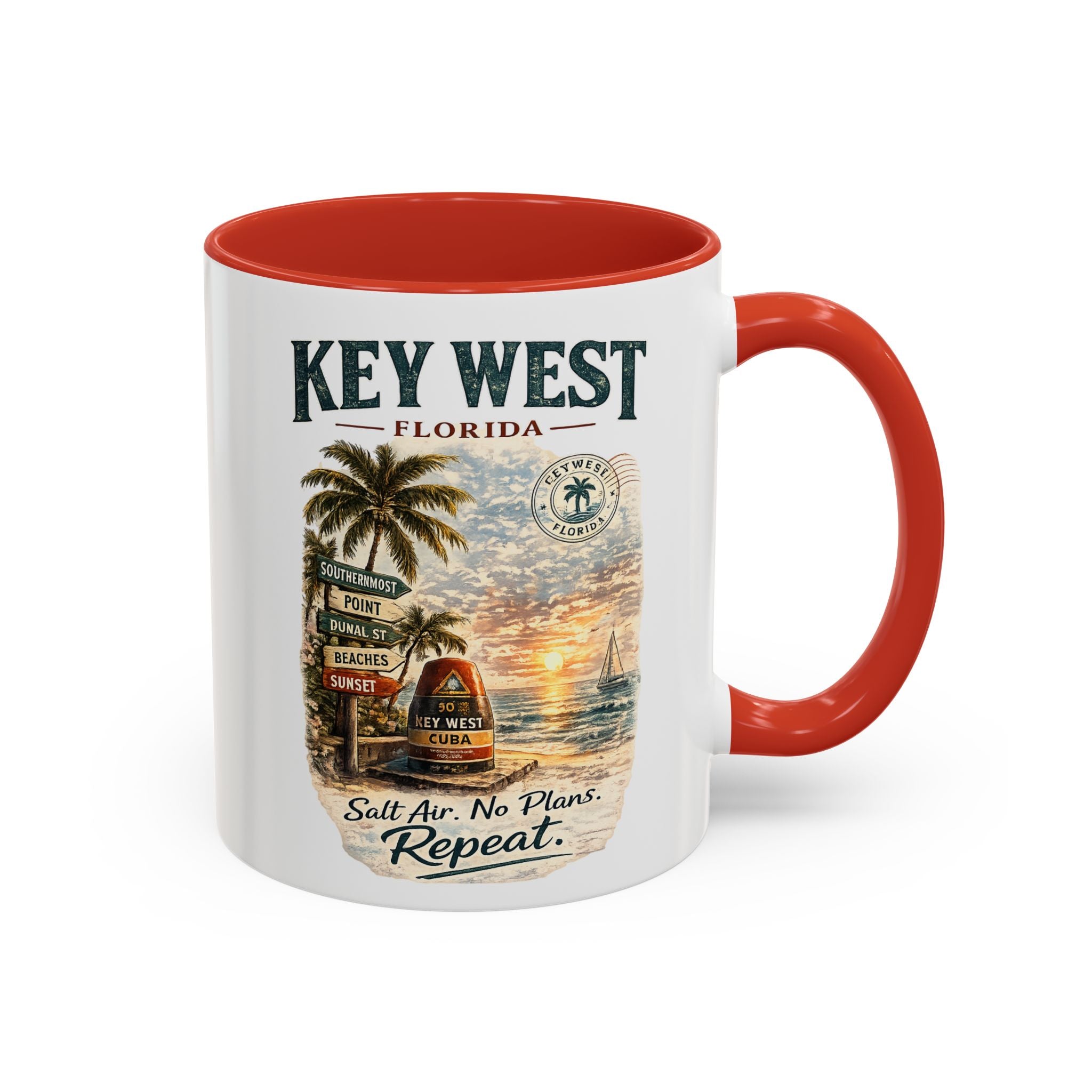 Key West Florida Coffee Mug - 'Salt Air. No Plans. Repeat.' Beach Souvenir Accent Mug (11/15oz)