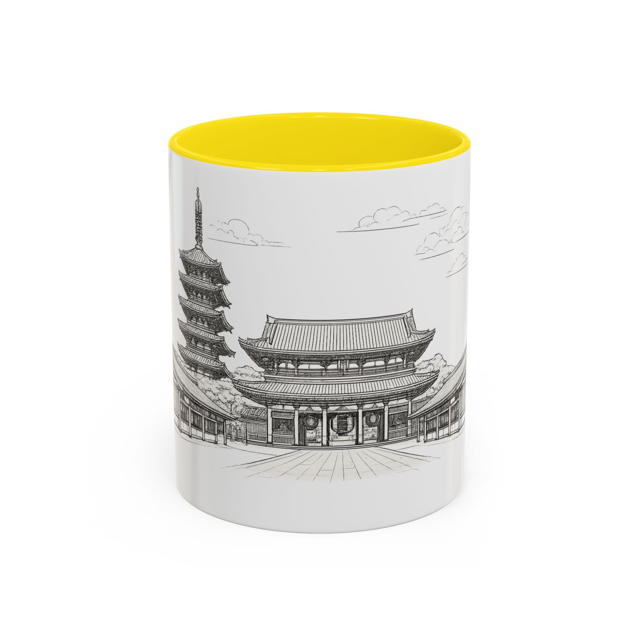 Senso-ji Temple Accent Coffee Mug — Asakusa Japan Minimal Outline Design (11/15oz)