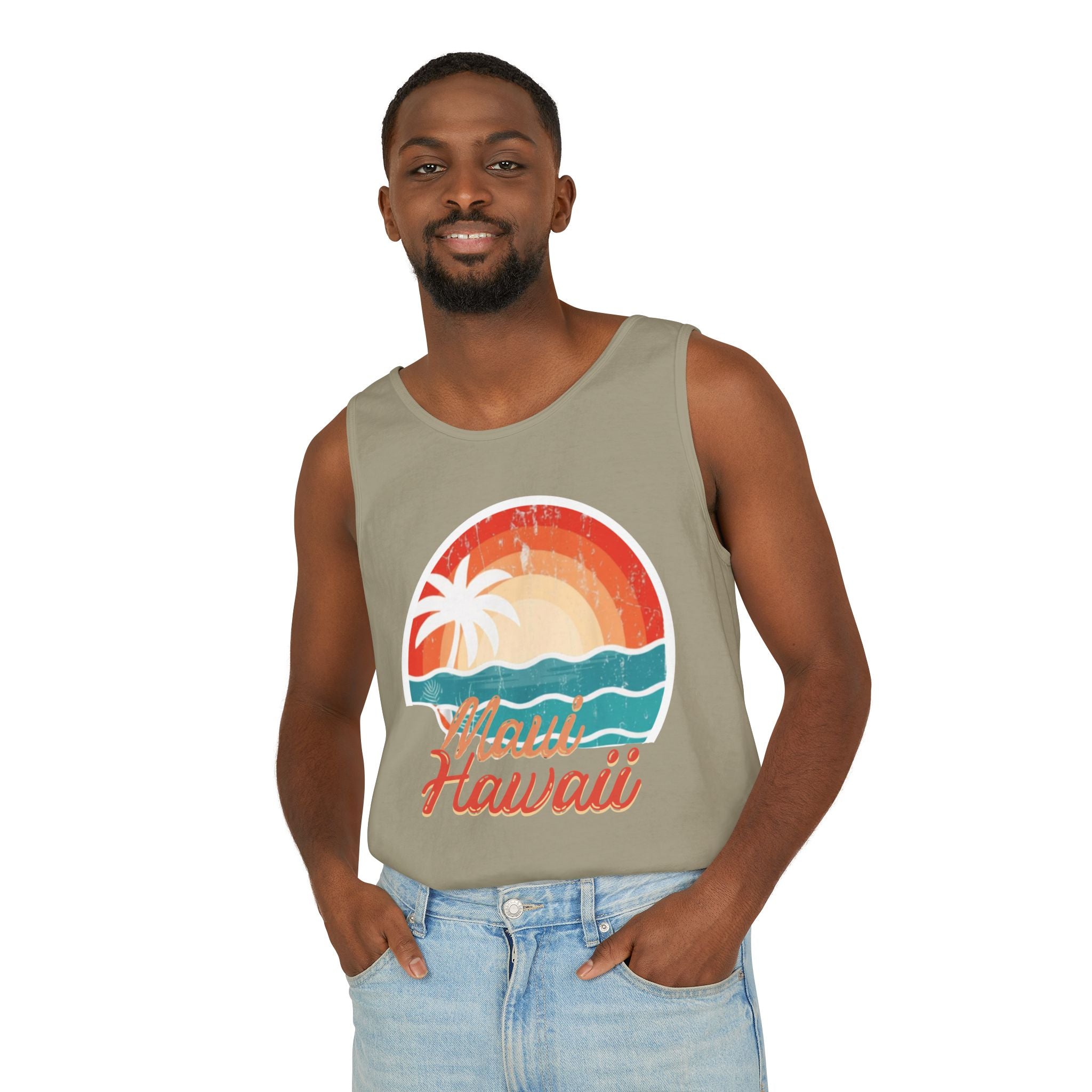 Maui Hawaii Retro Sunset Tank Top — Vintage Palm Beach Vacation Tee