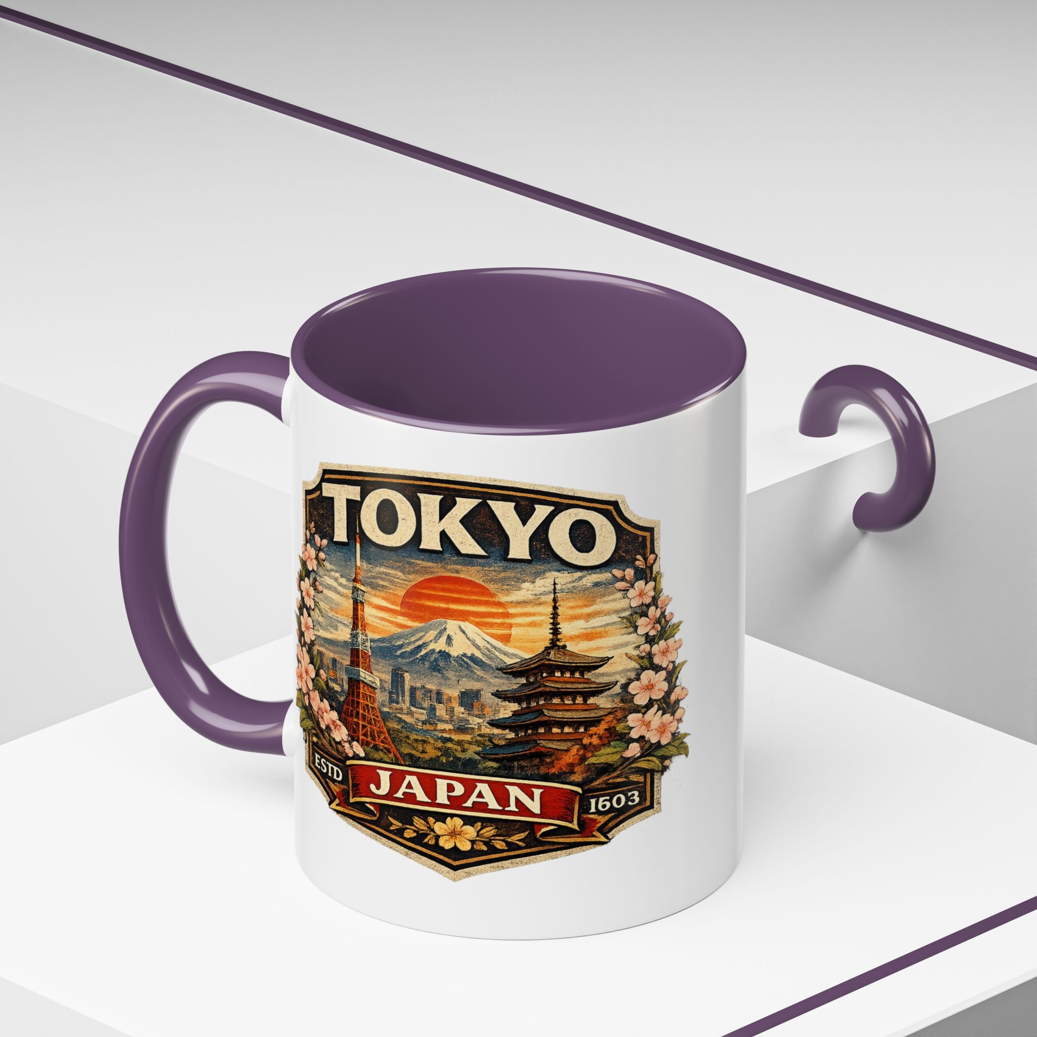 Tokyo Japan Accent Coffee Mug – Vintage Mount Fuji & Sakura Travel Souvenir (11/15oz)