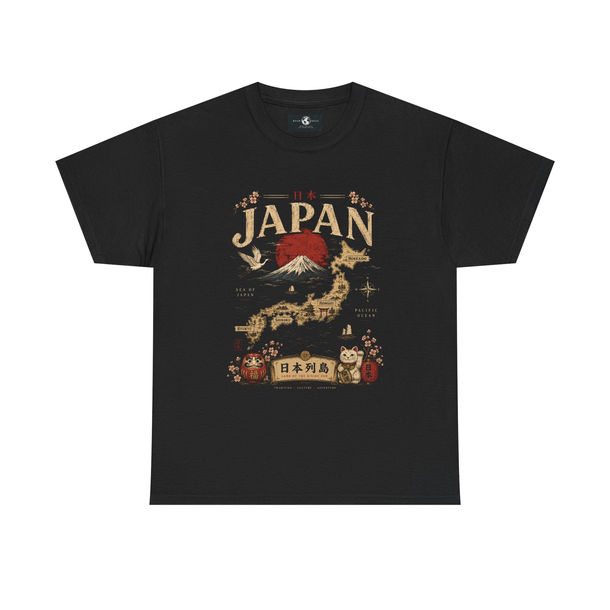 Japan Vintage Graphic Tee — Mount Fuji, Maneki-Neko & Kanji Travel Shirt