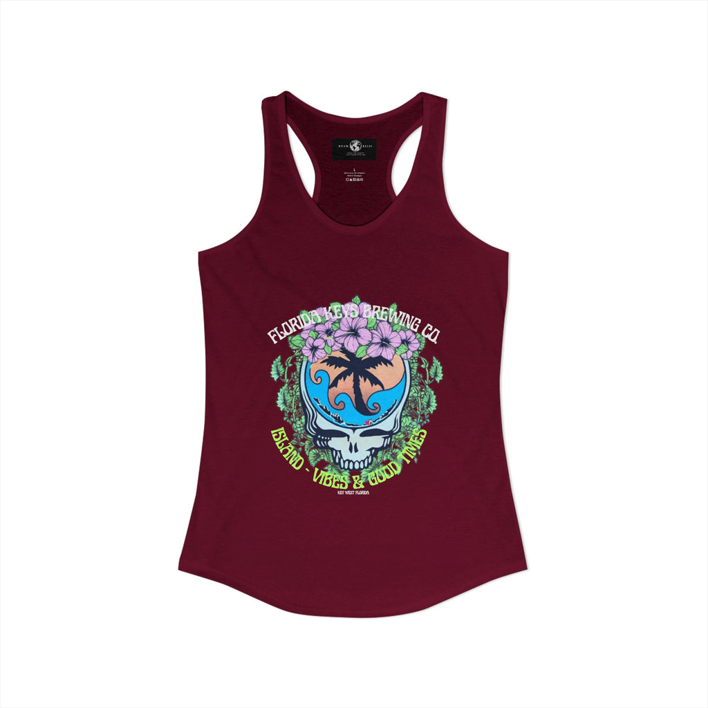 Island Vibes & Good Times Racerback Tank — Tropical Skull Graphic