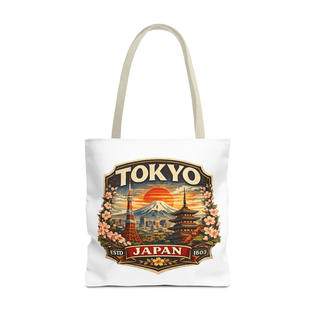 Tokyo Japan Scenic Tote Bag – Vintage Mount Fuji & Cherry Blossom Travel Tote