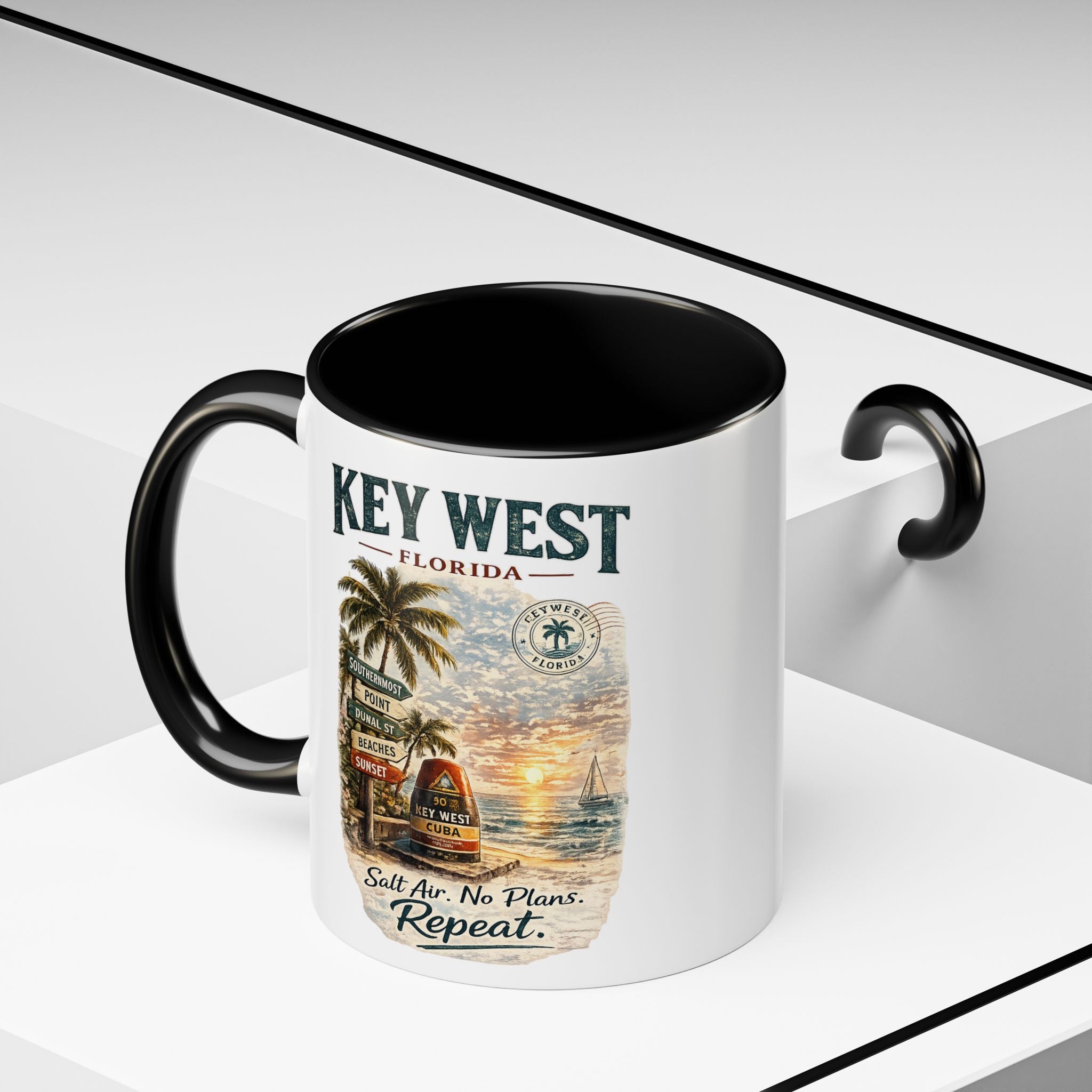 Key West Florida Coffee Mug - 'Salt Air. No Plans. Repeat.' Beach Souvenir Accent Mug (11/15oz)