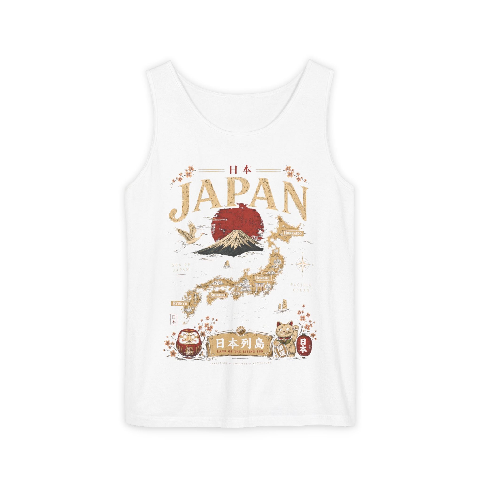 Japan Vintage Travel Tank Top — Mount Fuji & Lucky Cat Graphic