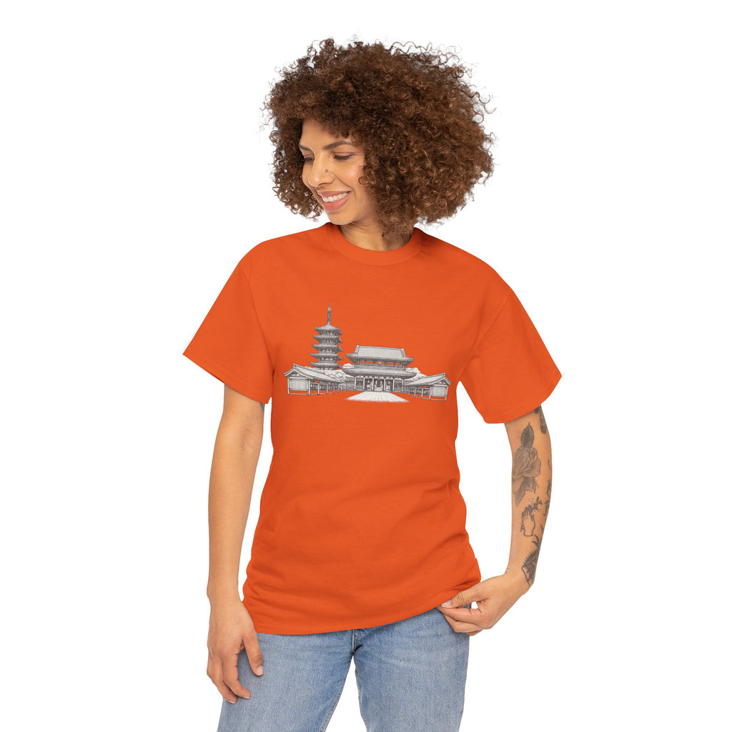 Senso‑ji Temple Outline Tee — Asakusa Japan Travel Graphic Shirt