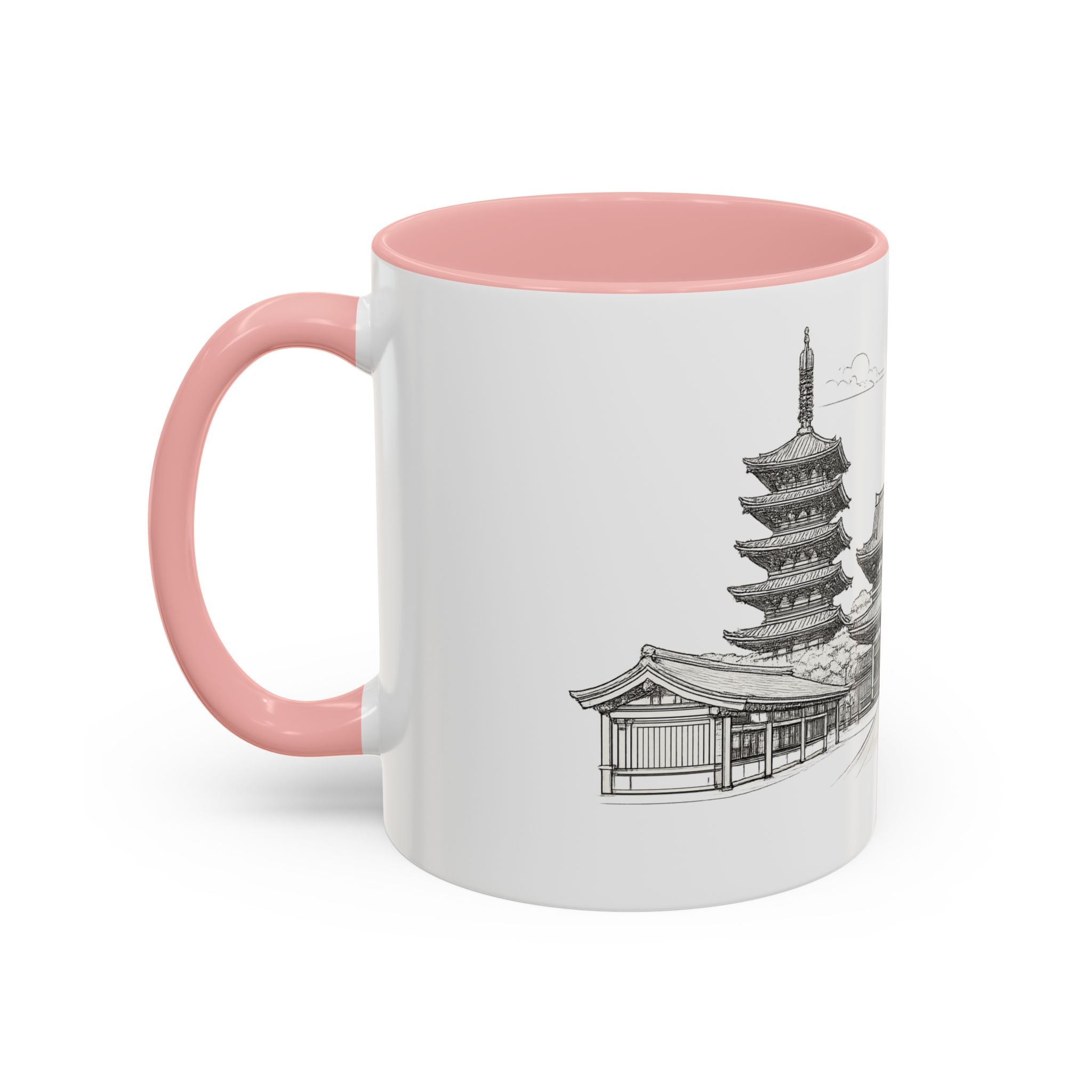 Senso-ji Temple Accent Coffee Mug — Asakusa Japan Minimal Outline Design (11/15oz)