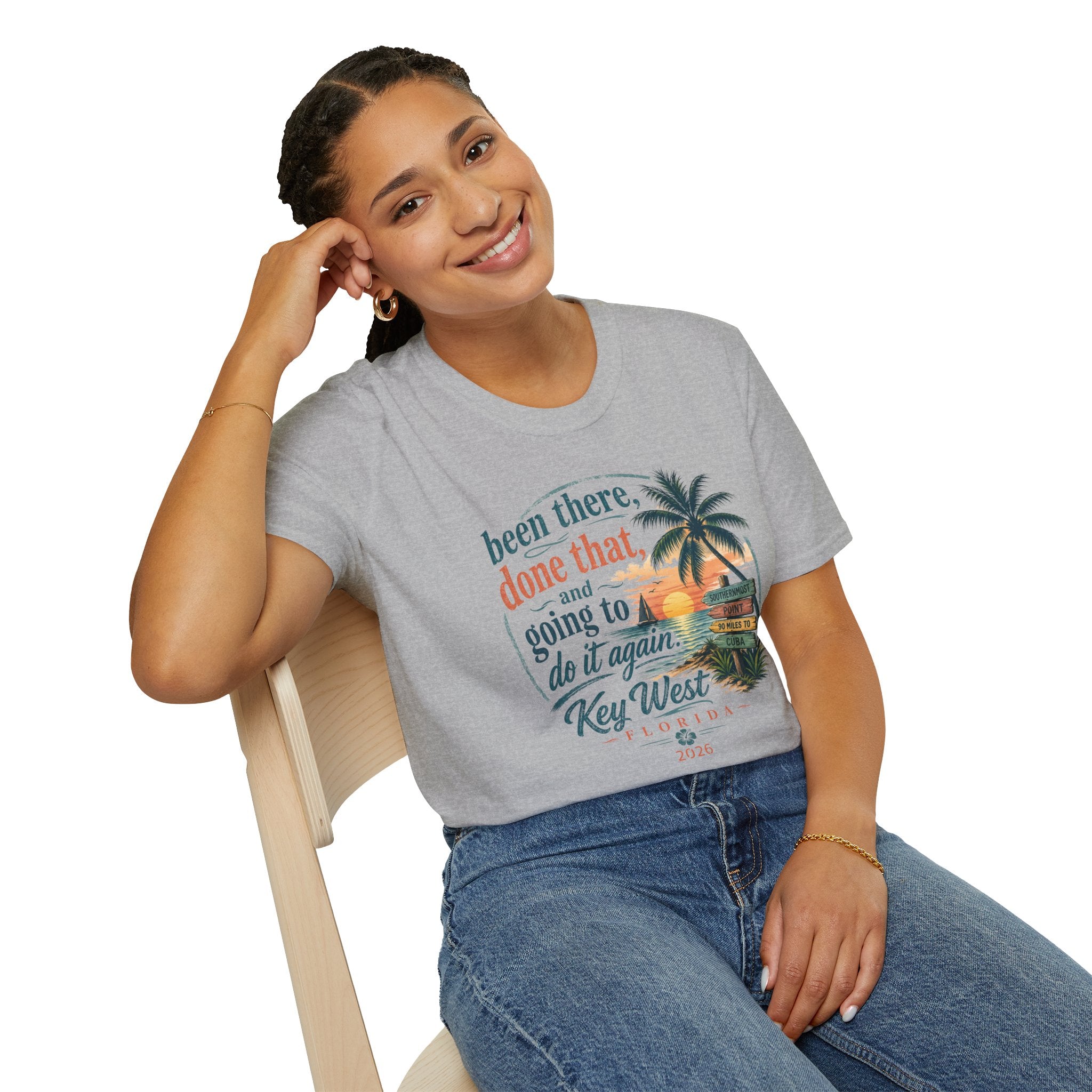 Key West Florida Vintage Sunset T-Shirt — "Been there, done that, and going to do it again" Travel Tee - Personalize with Custom Text