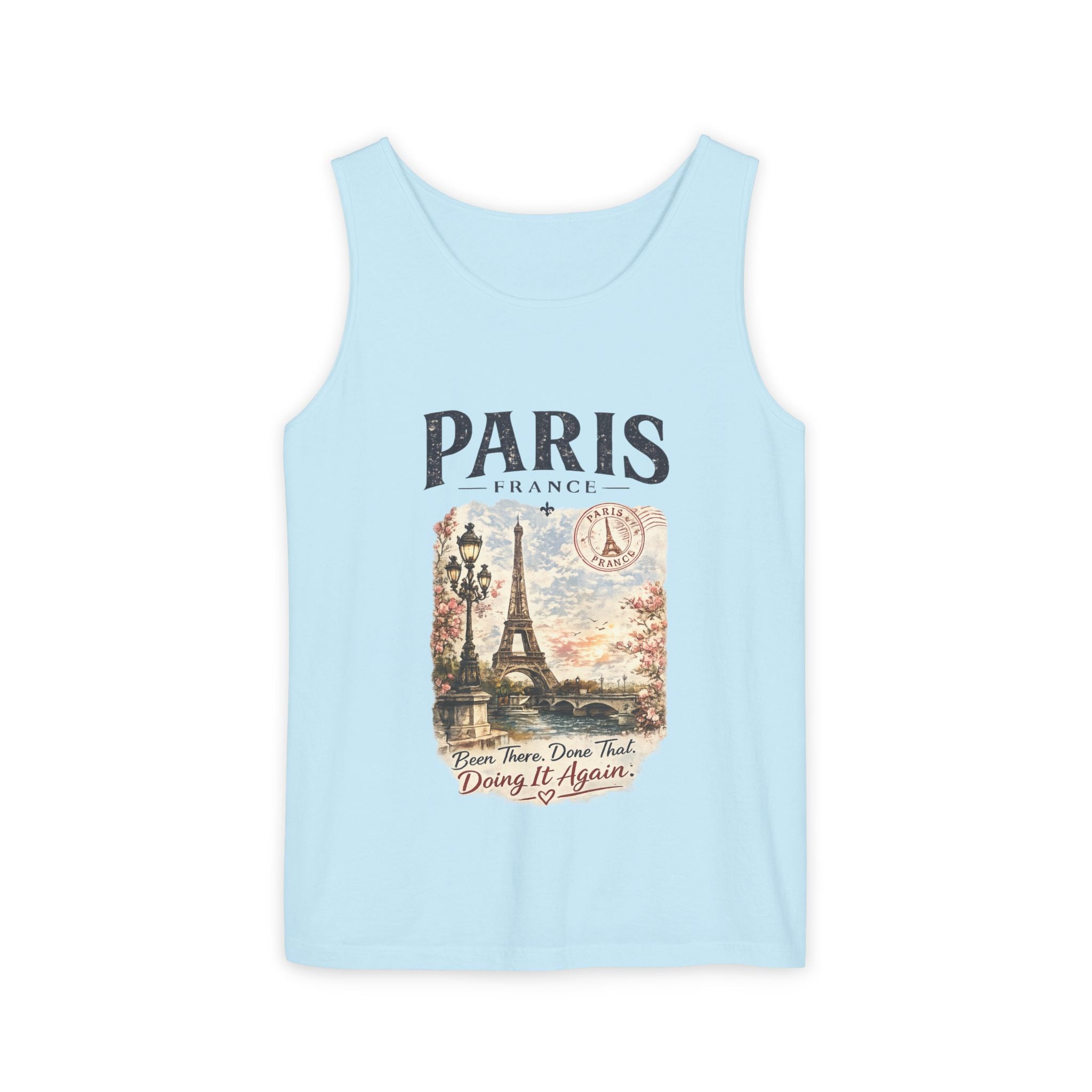 Paris Vintage Postcard Tank Top — Eiffel Tower Graphic Travel Tee