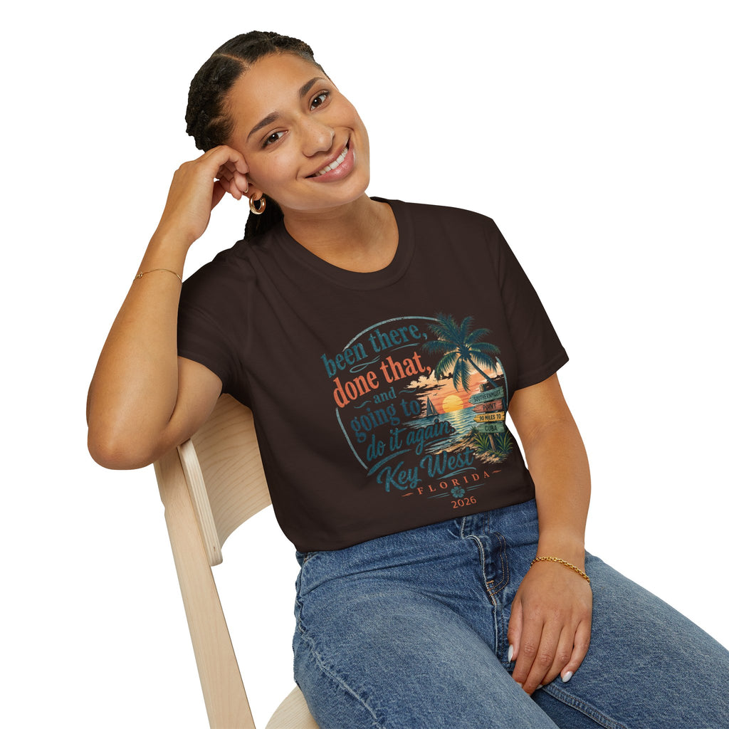 Key West Florida Vintage Sunset T-Shirt — "Been there, done that, and going to do it again" Travel Tee - Personalize with Custom Text