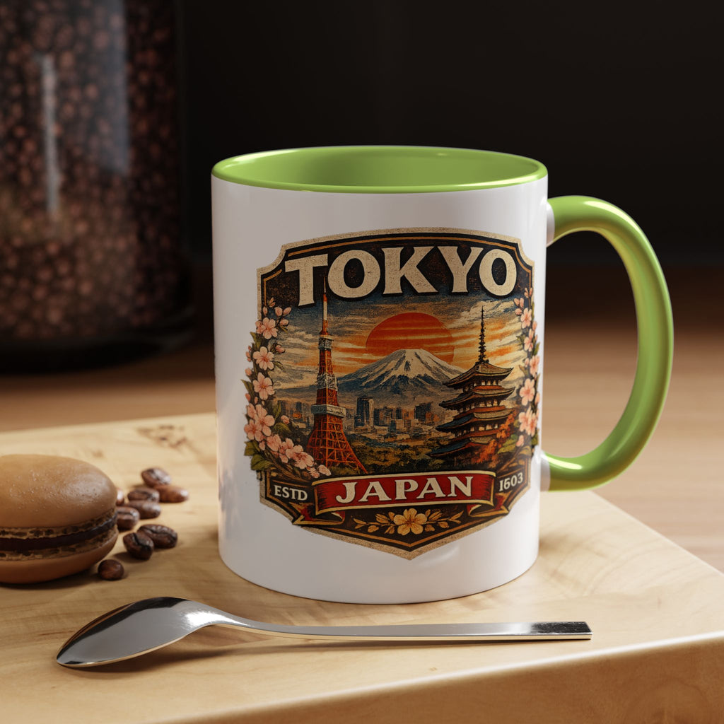 Tokyo Japan Accent Coffee Mug – Vintage Mount Fuji & Sakura Travel Souvenir (11/15oz)