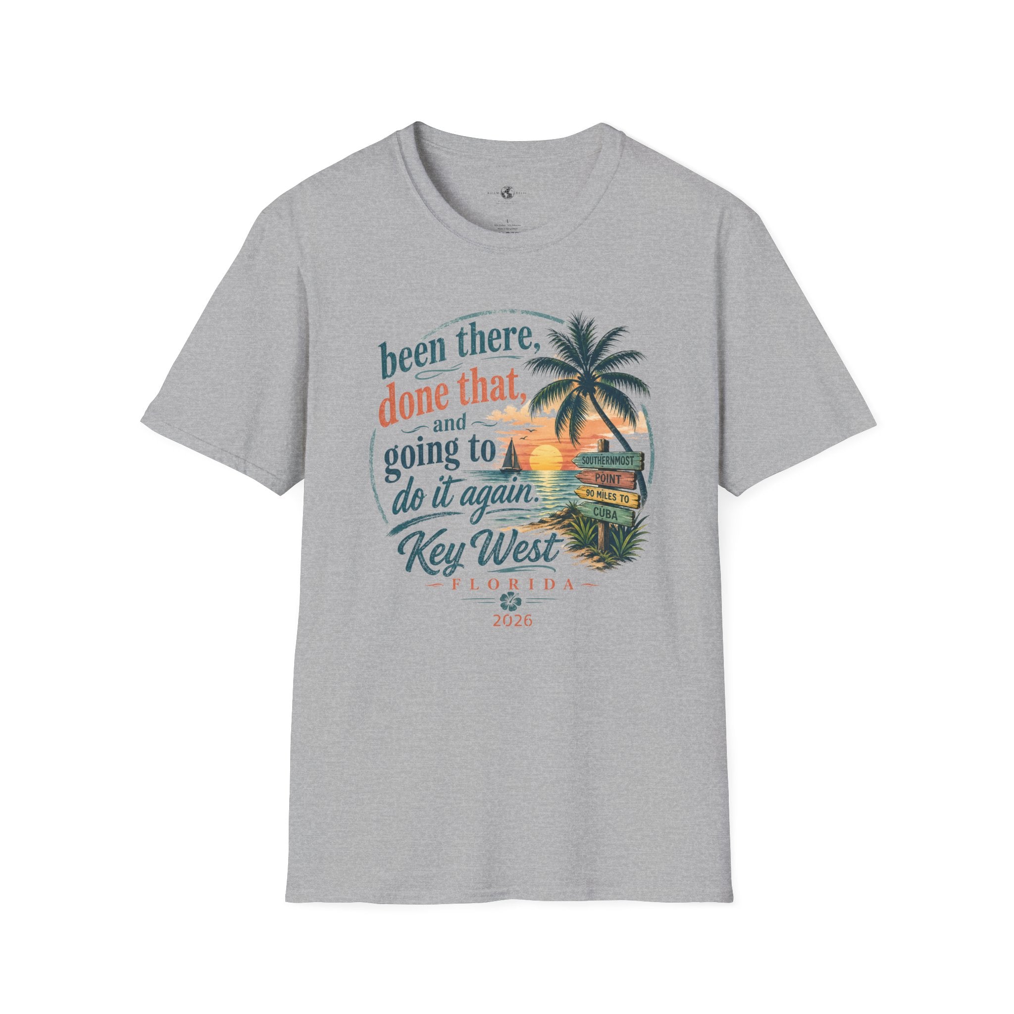 Key West Florida Vintage Sunset T-Shirt — "Been there, done that, and going to do it again" Travel Tee - Personalize with Custom Text
