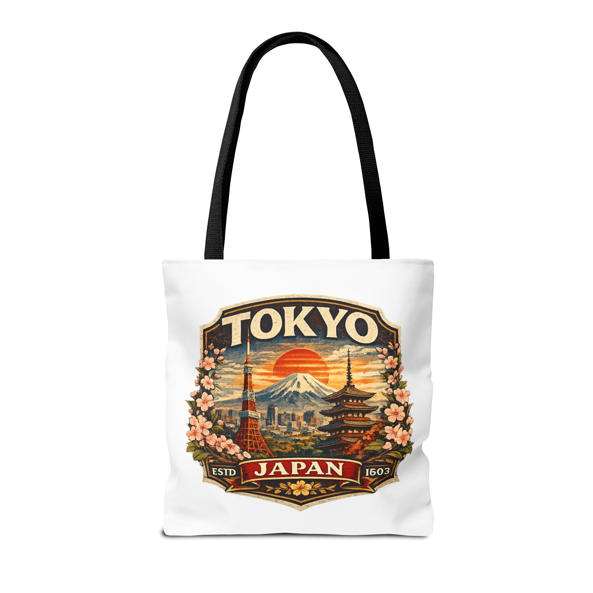 Tokyo Japan Scenic Tote Bag – Vintage Mount Fuji & Cherry Blossom Travel Tote